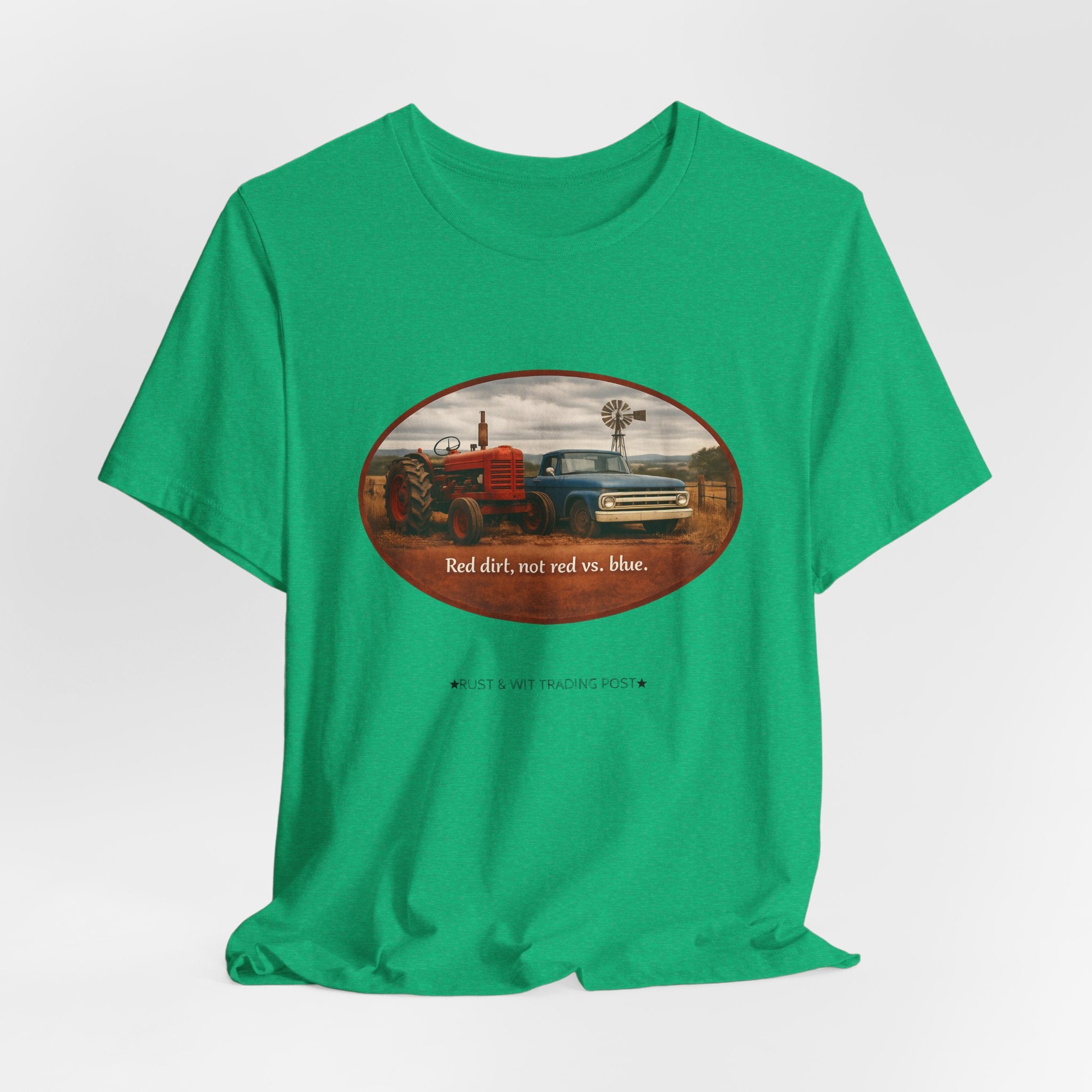 Vintage Farm Trucks Tee — "Red dirt, not red vs. blue."