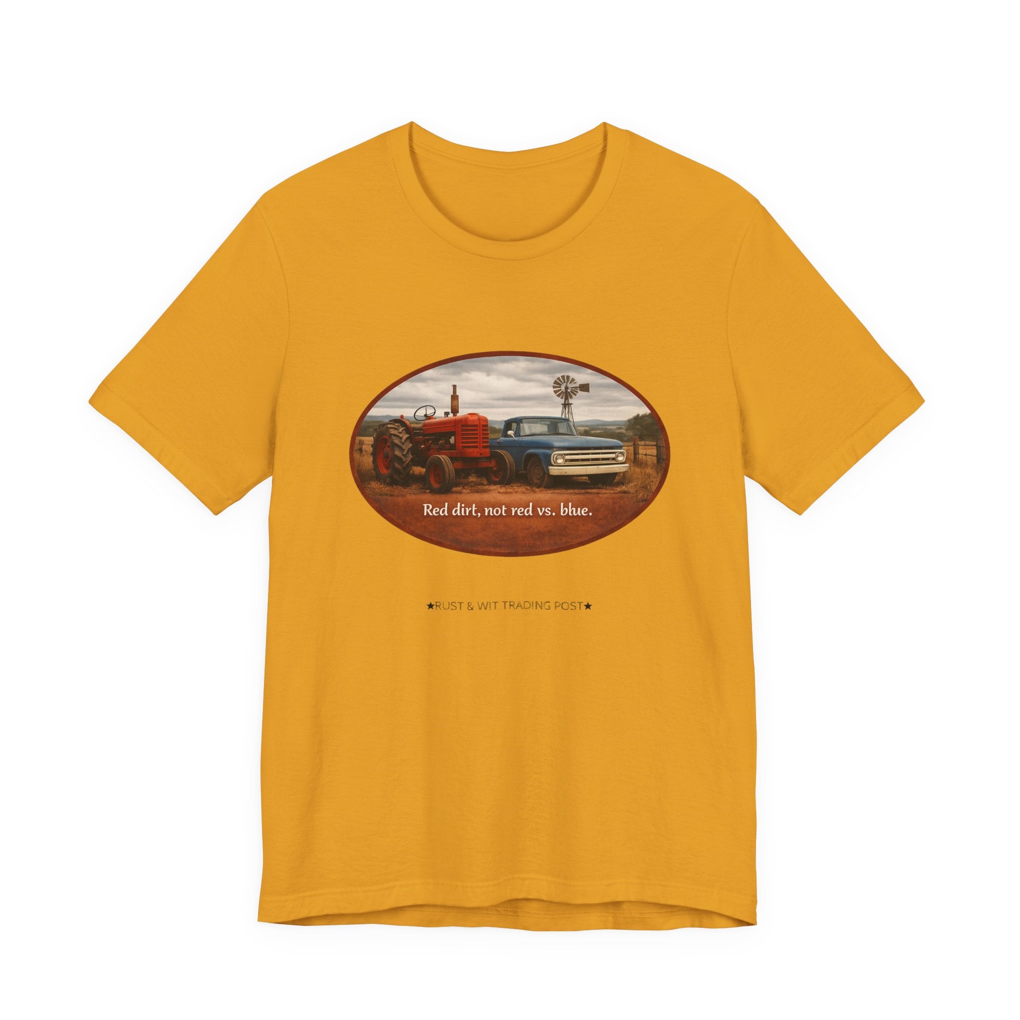 Vintage Farm Trucks Tee — "Red dirt, not red vs. blue."