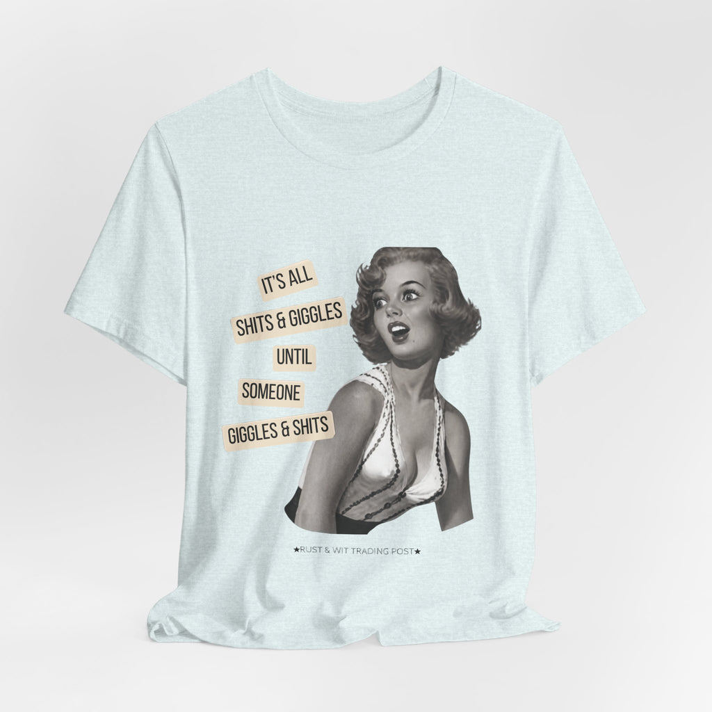 Graphic Tee — Retro Pin-Up 'It's All Shits & Giggles' Funny Vintage Shirt