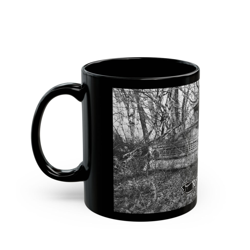 Abandoned Truck Scene Black Mug | Rustic Farmhouse Graveled Road Photo