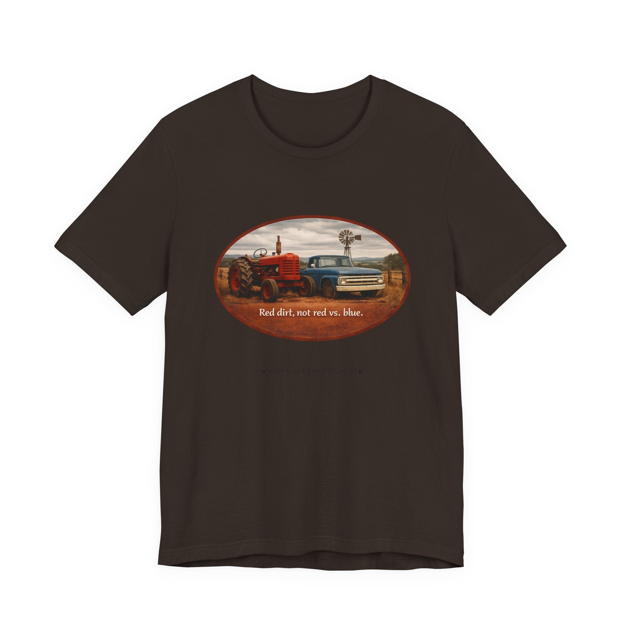 Vintage Farm Trucks Tee — "Red dirt, not red vs. blue."