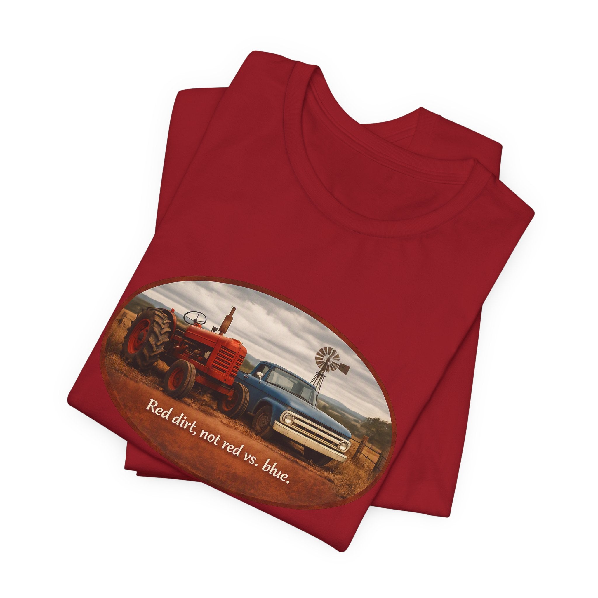 Vintage Farm Trucks Tee — "Red dirt, not red vs. blue."