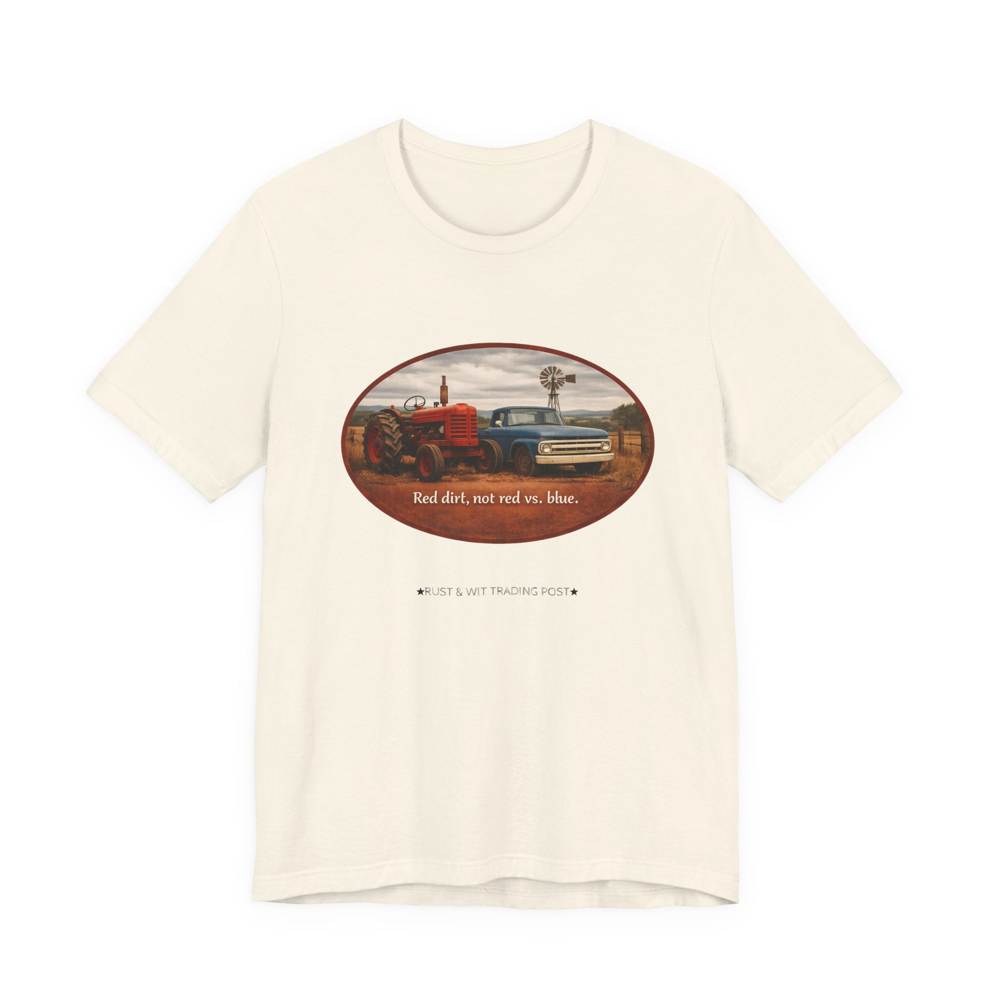 Vintage Farm Trucks Tee — "Red dirt, not red vs. blue."