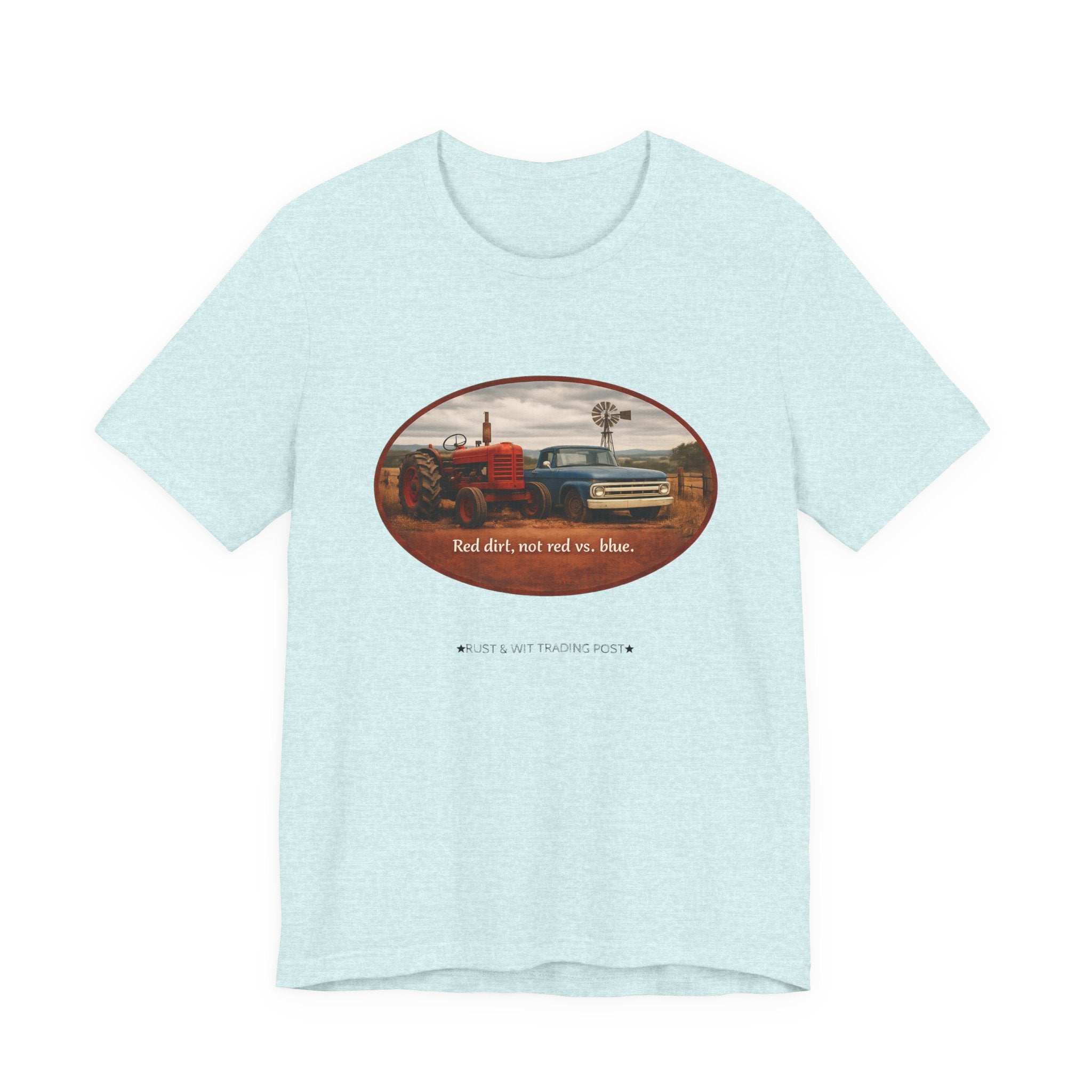 Vintage Farm Trucks Tee — "Red dirt, not red vs. blue."