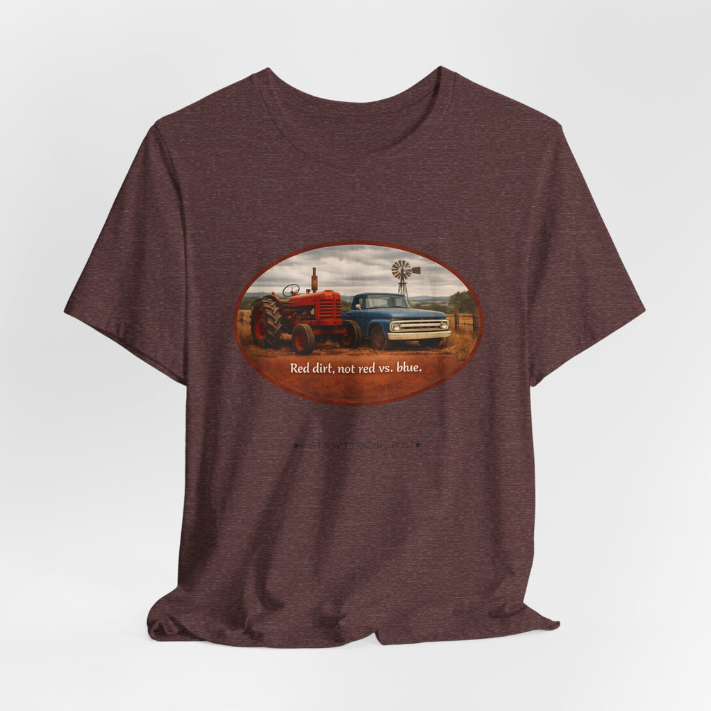 Vintage Farm Trucks Tee — "Red dirt, not red vs. blue."