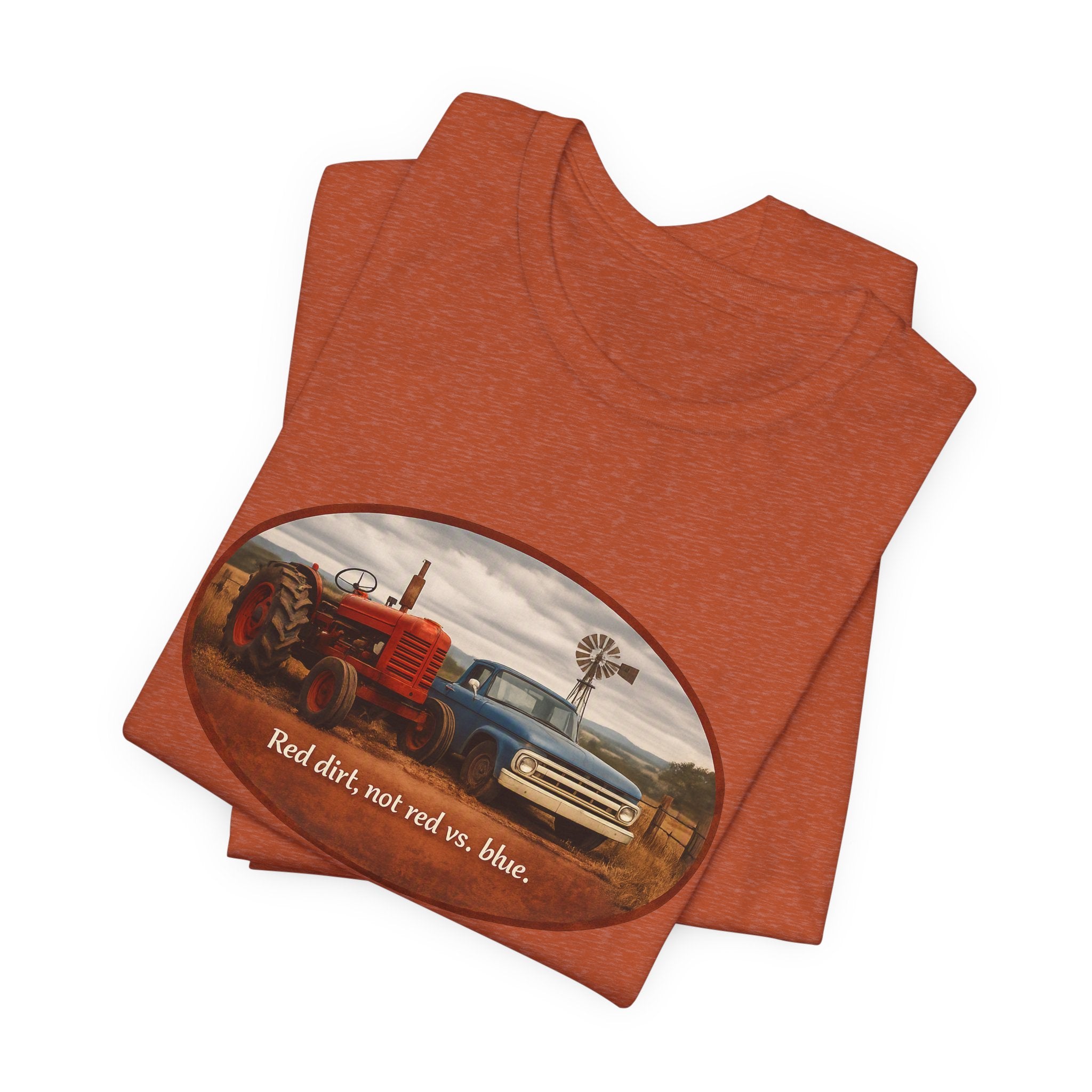 Vintage Farm Trucks Tee — "Red dirt, not red vs. blue."