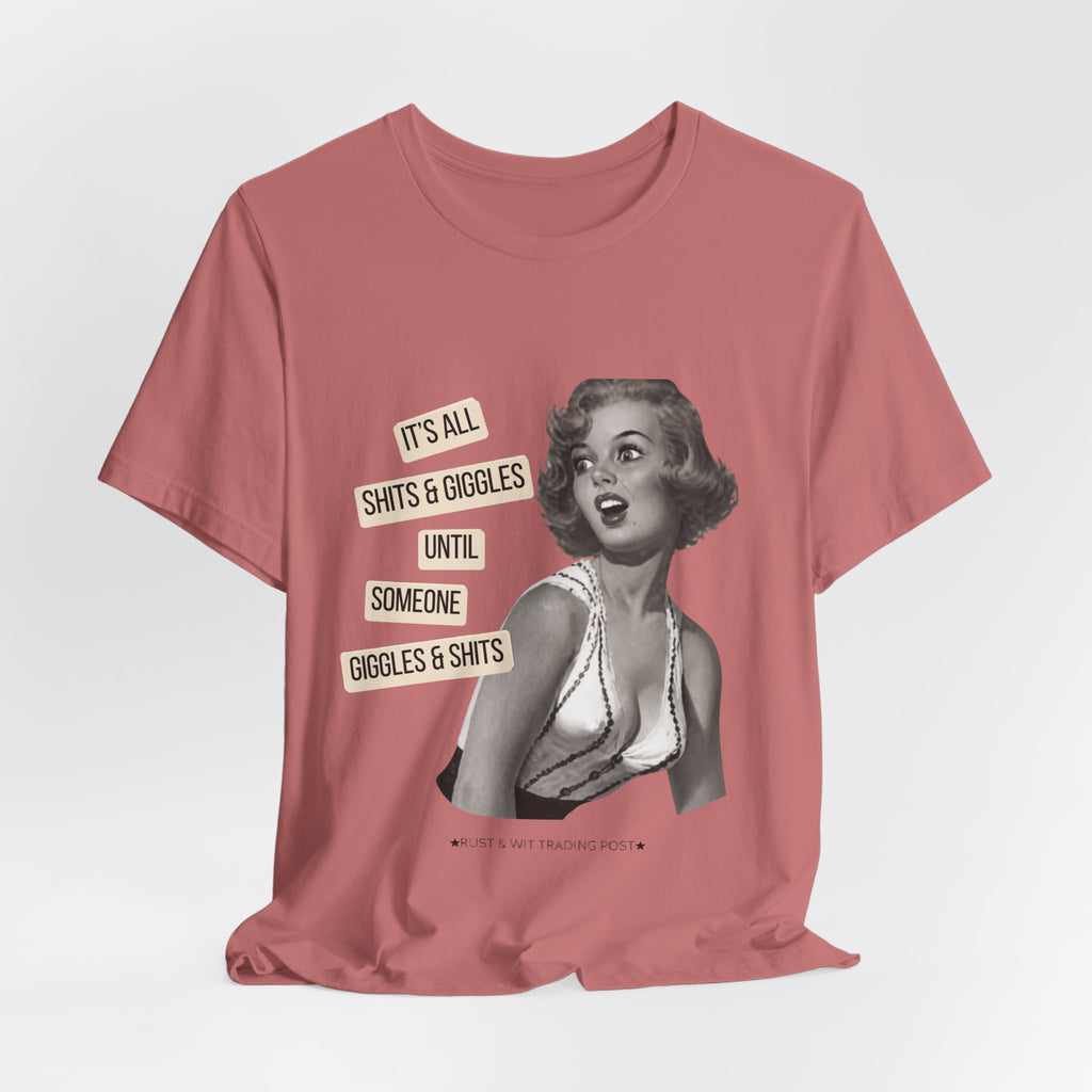 Graphic Tee — Retro Pin-Up 'It's All Shits & Giggles' Funny Vintage Shirt