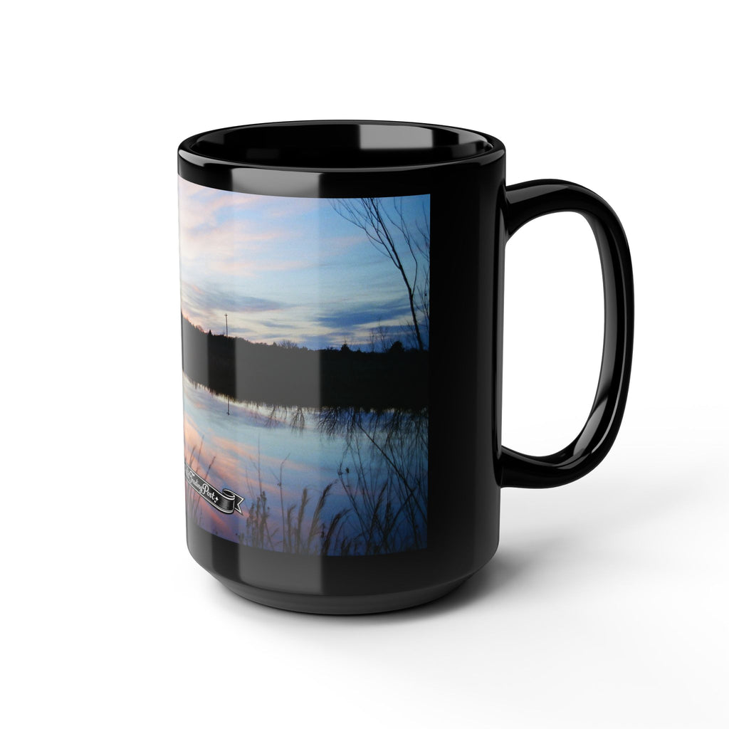Oklahoma Sunset Lake Scene Mug | Black Ceramic Coffee Mug