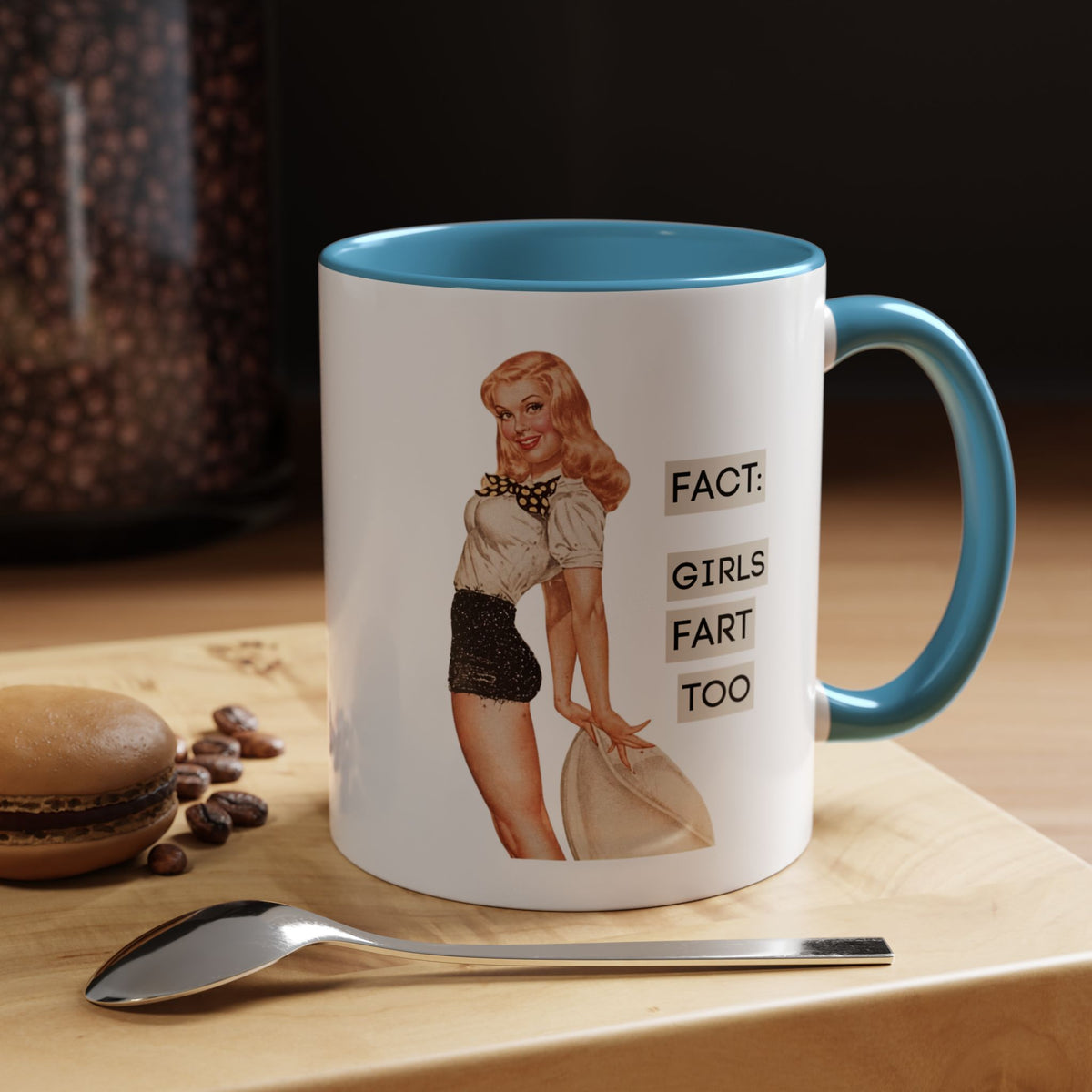 Fact: Girls Fart Too — Funny Retro Pinup Humor Accent Coffee Mug