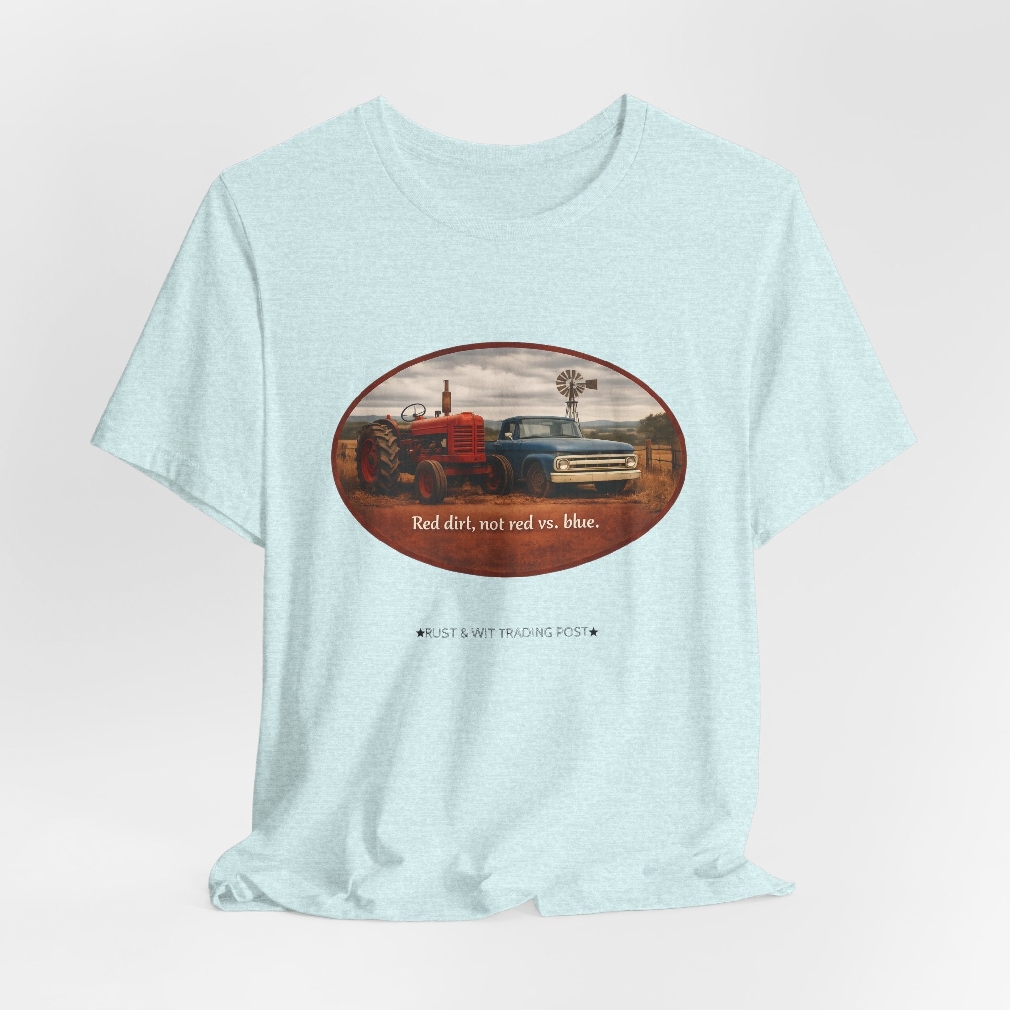 Vintage Farm Trucks Tee — "Red dirt, not red vs. blue."