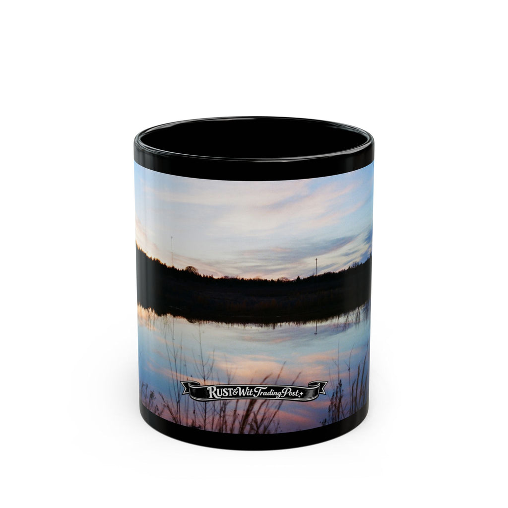 Oklahoma Sunset Lake Scene Mug | Black Ceramic Coffee Mug