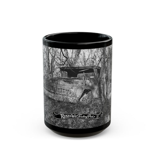 Abandoned Truck Scene Black Mug | Rustic Farmhouse Graveled Road Photo