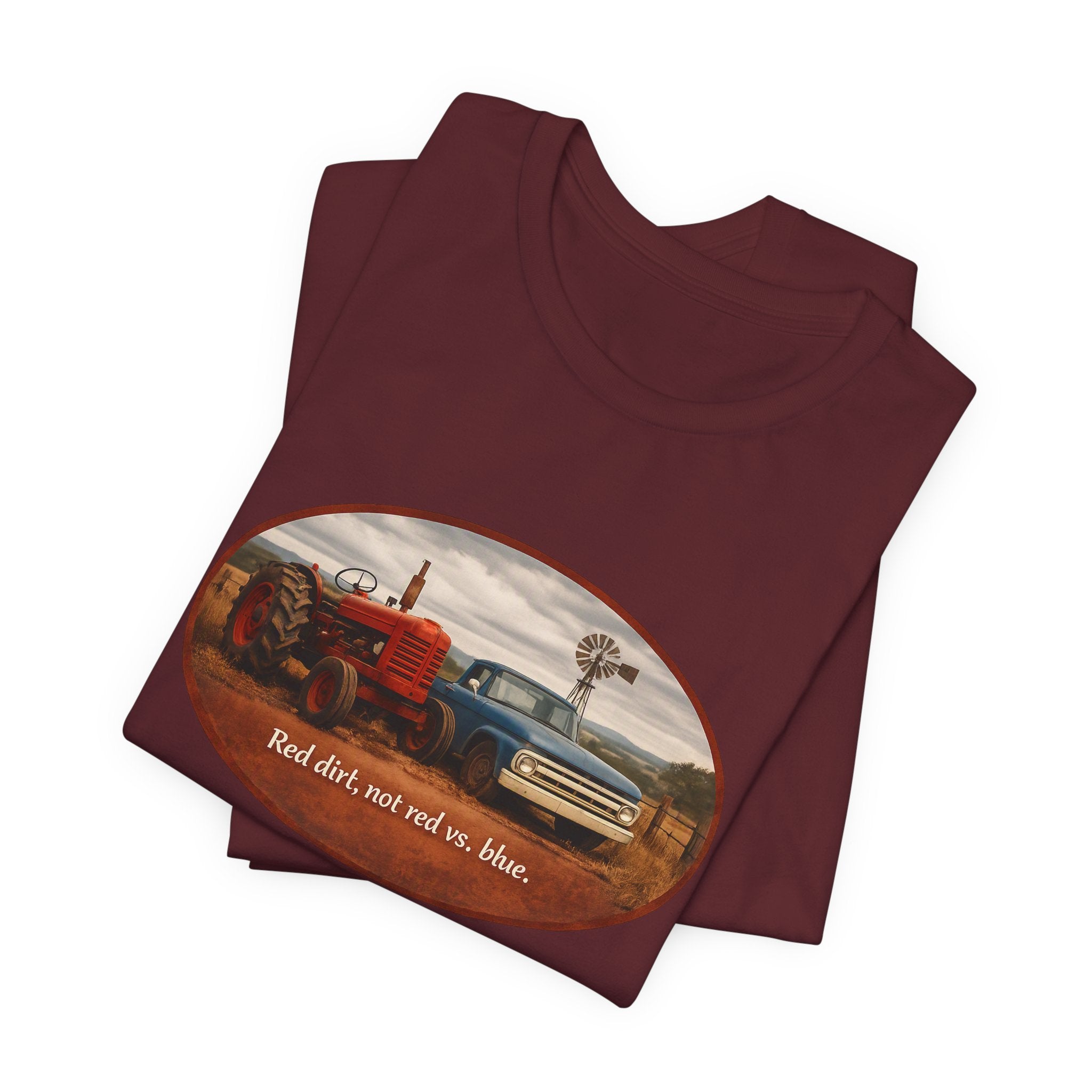Vintage Farm Trucks Tee — "Red dirt, not red vs. blue."