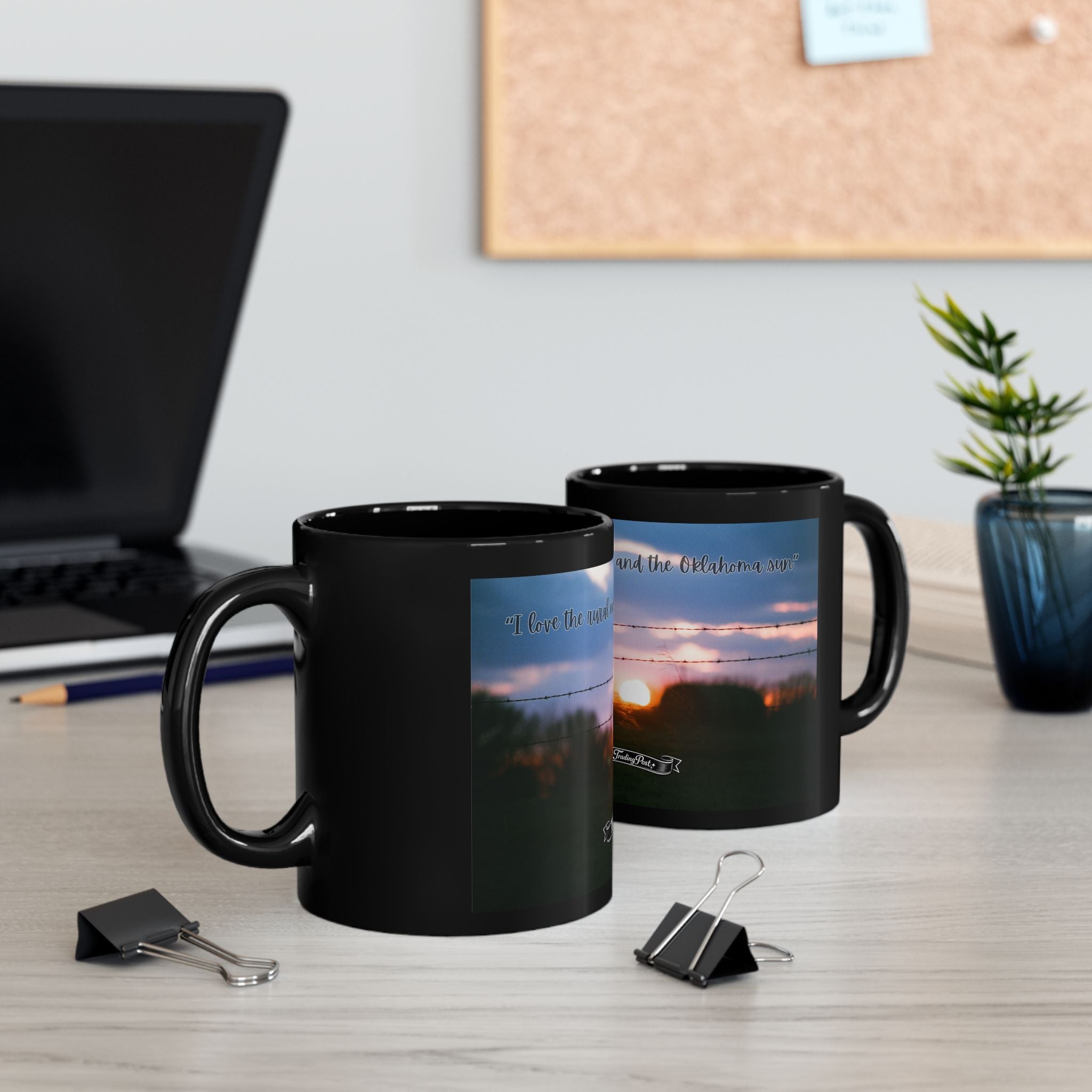 Sunset Barbed Wire Black Mug – Inspirational Quote Coffee Cup (11oz/15oz)
