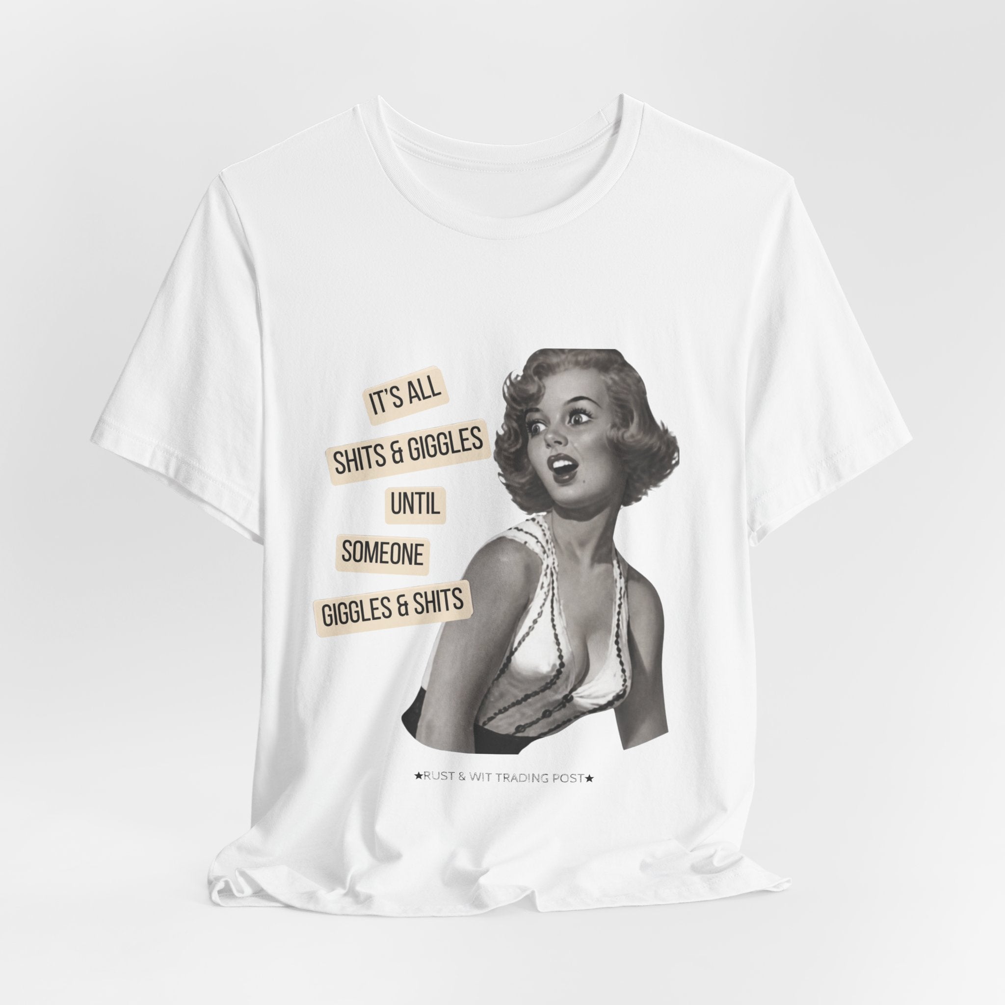 Graphic Tee — Retro Pin-Up 'It's All Shits & Giggles' Funny Vintage Shirt