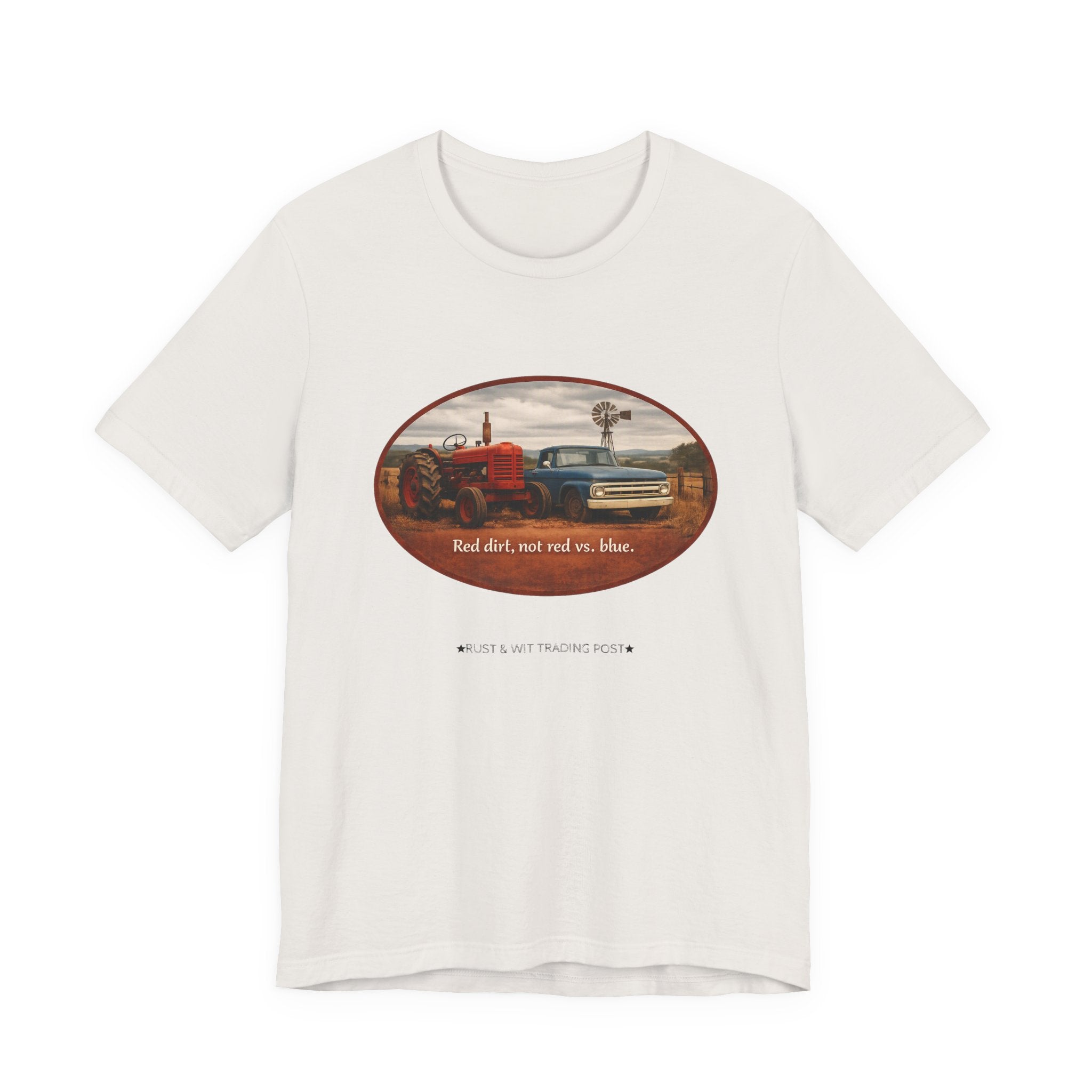 Vintage Farm Trucks Tee — "Red dirt, not red vs. blue."