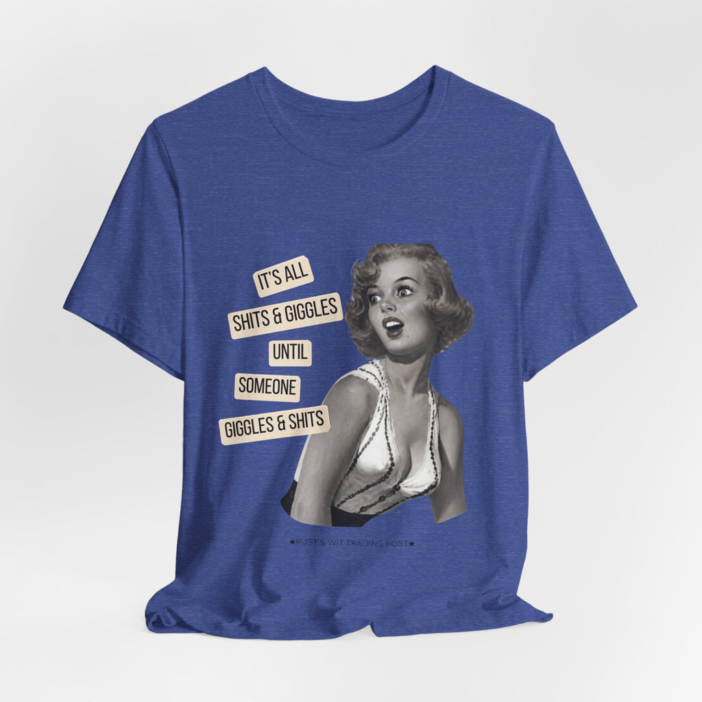 Graphic Tee — Retro Pin-Up 'It's All Shits & Giggles' Funny Vintage Shirt