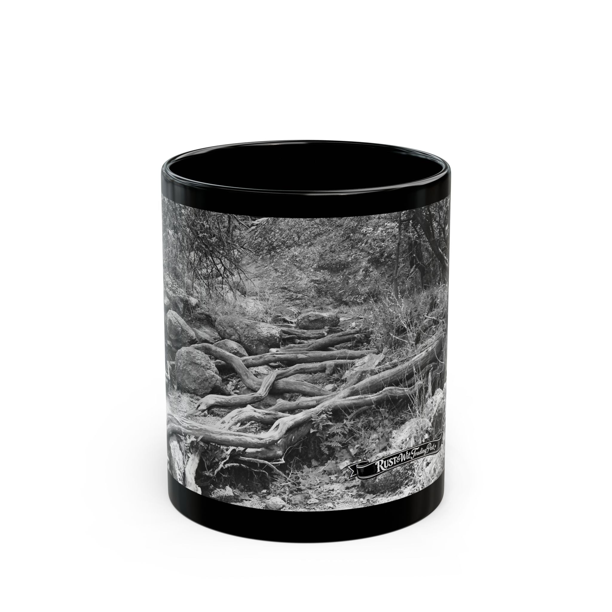 Forest Roots Path Mug | Black Ceramic Coffee Mug