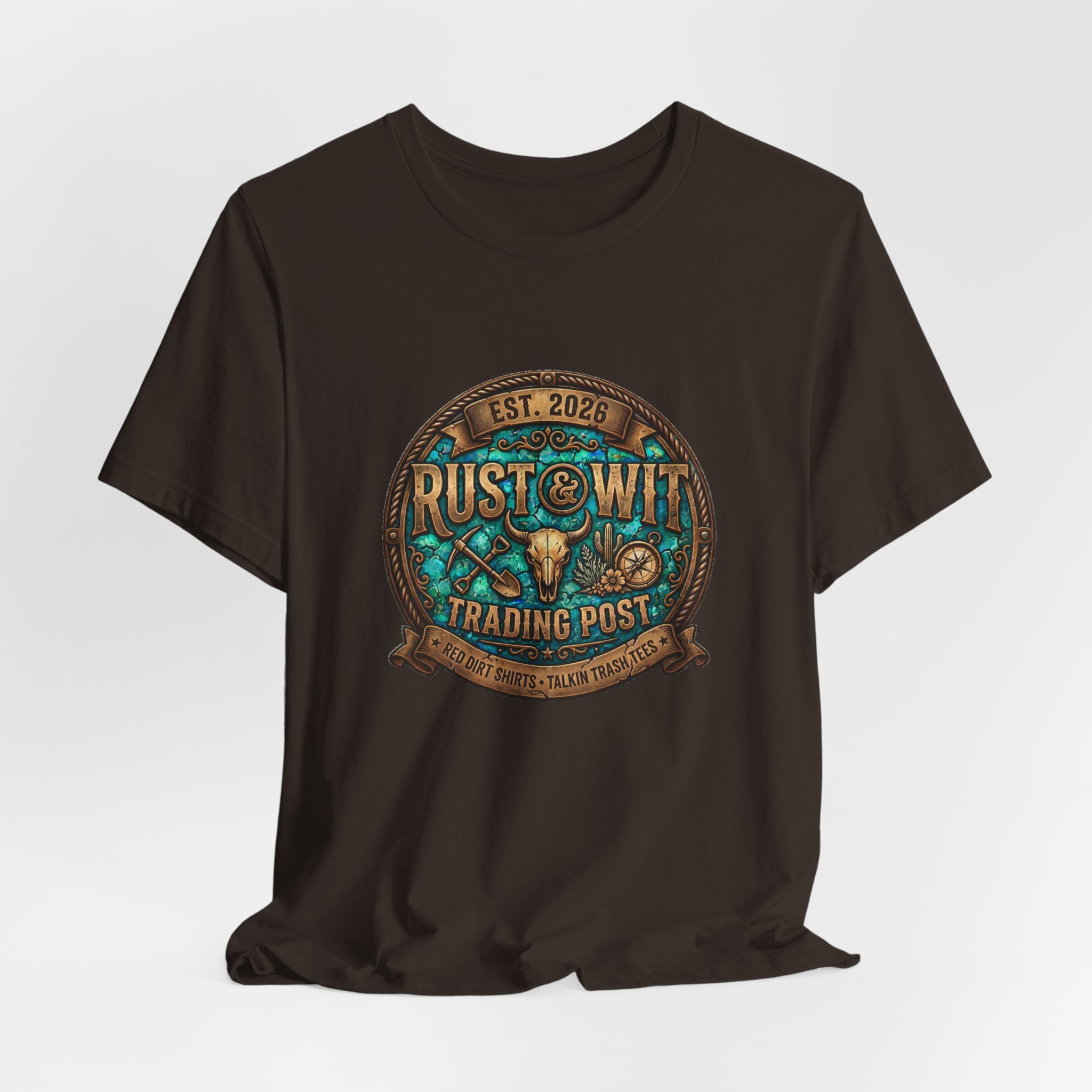 Rust & Wit Trading Post Graphic Tee — Vintage Western Badge T‑Shirt