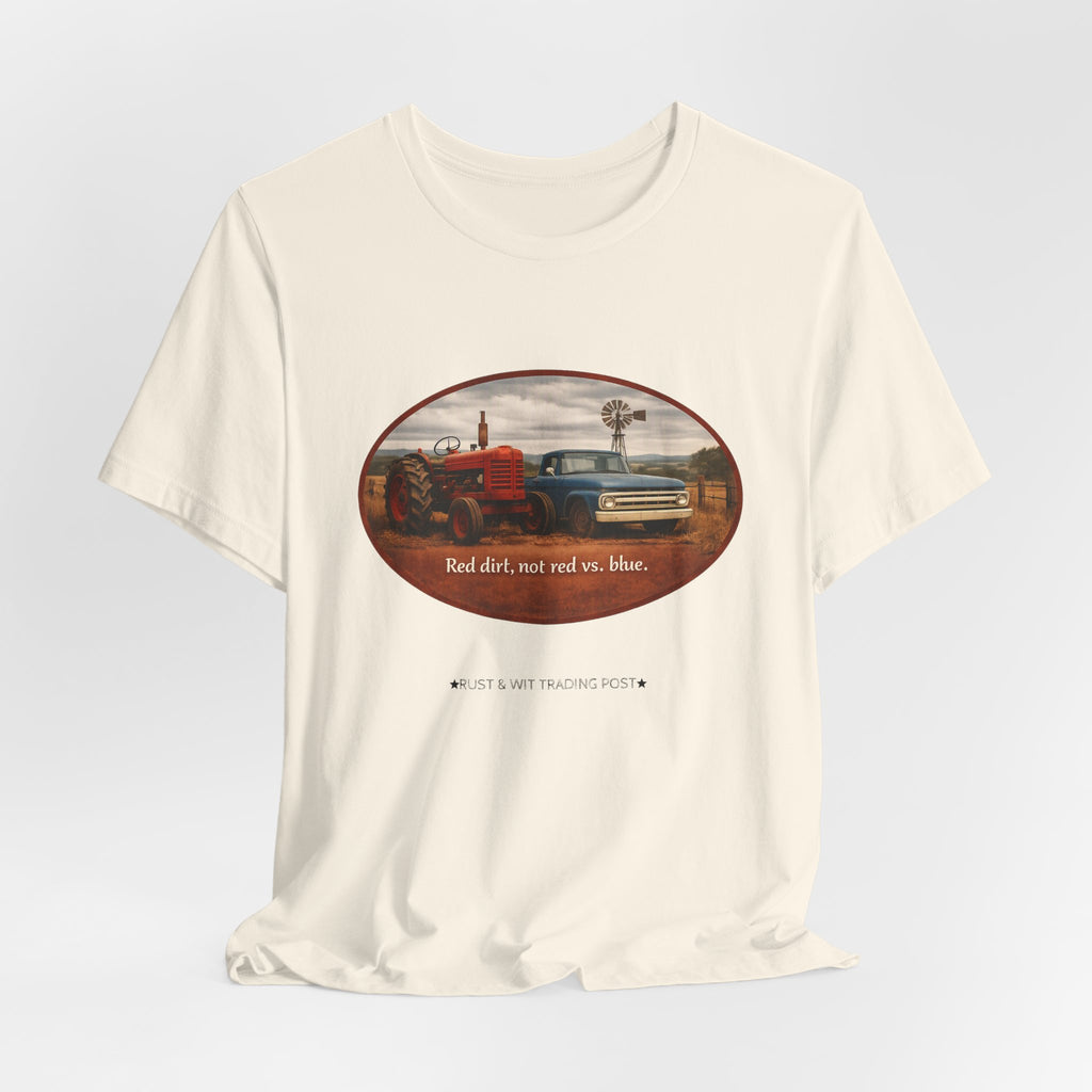 Vintage Farm Trucks Tee — "Red dirt, not red vs. blue."