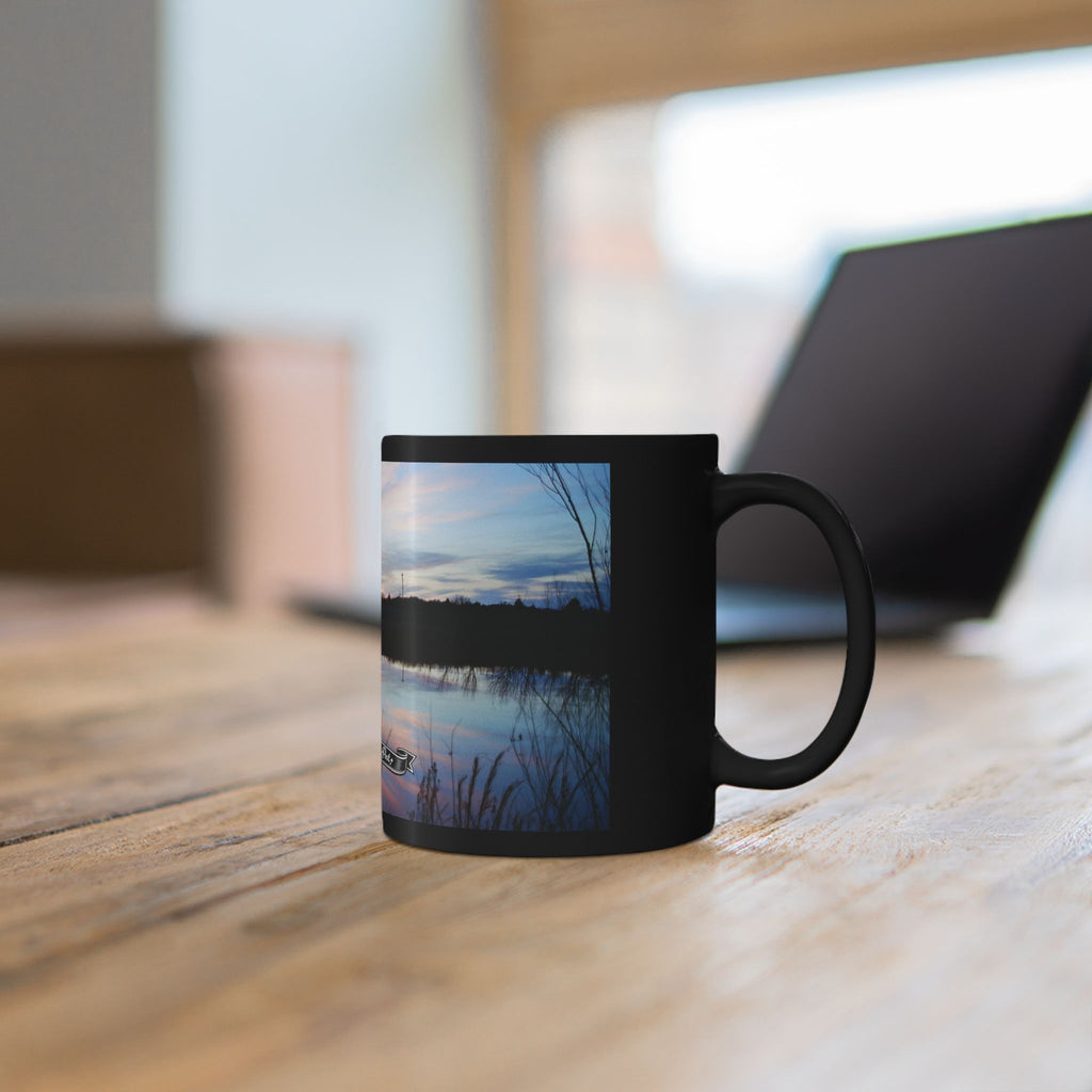 Oklahoma Sunset Lake Scene Mug | Black Ceramic Coffee Mug