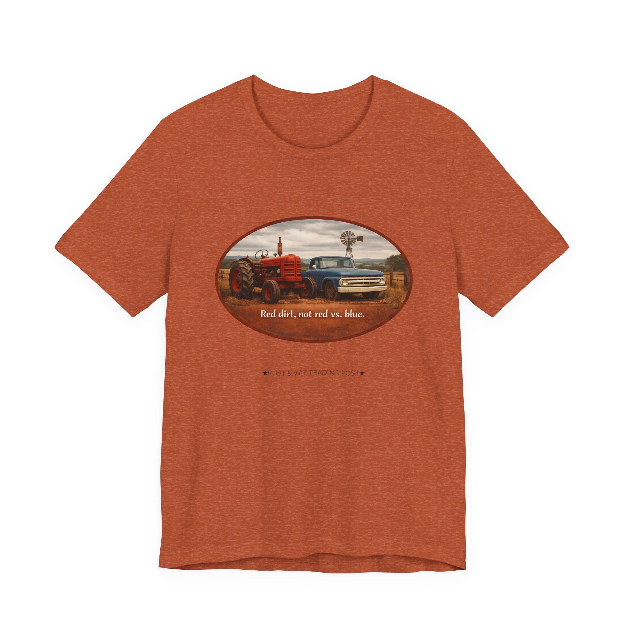 Vintage Farm Trucks Tee — "Red dirt, not red vs. blue."