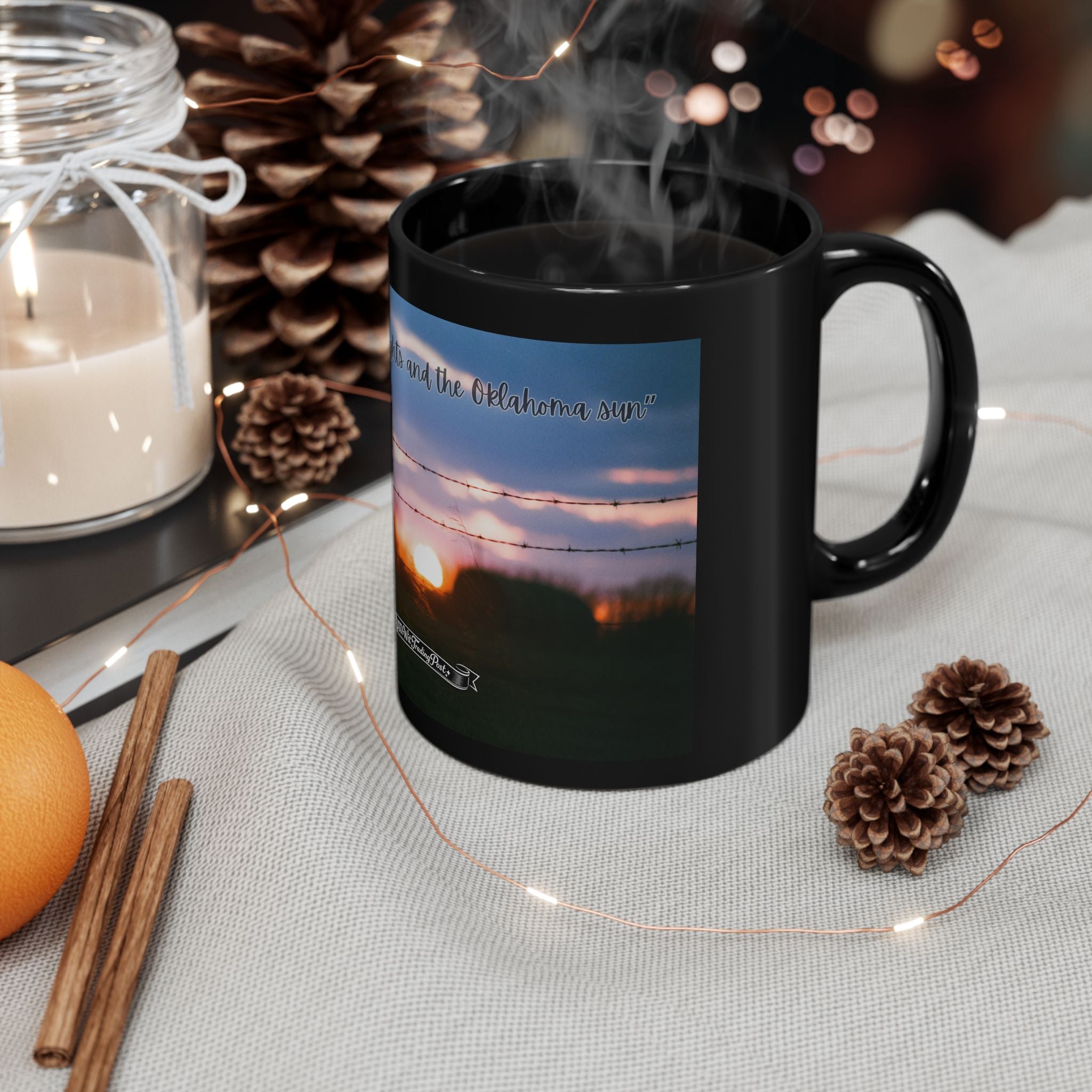 Sunset Barbed Wire Black Mug – Inspirational Quote Coffee Cup (11oz/15oz)
