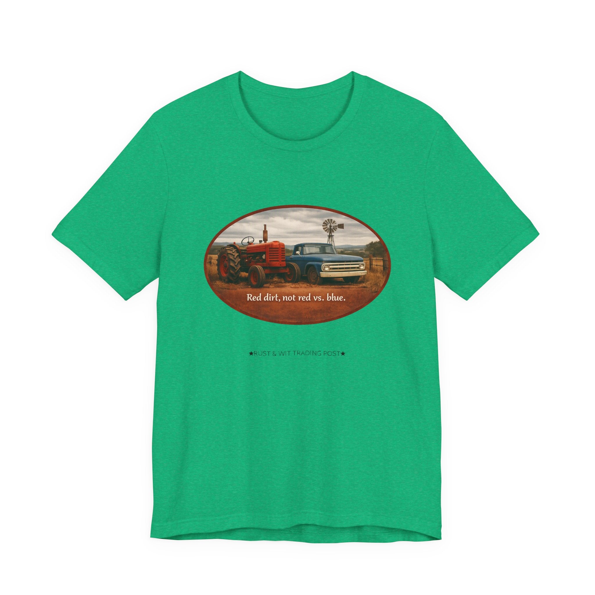 Vintage Farm Trucks Tee — "Red dirt, not red vs. blue."