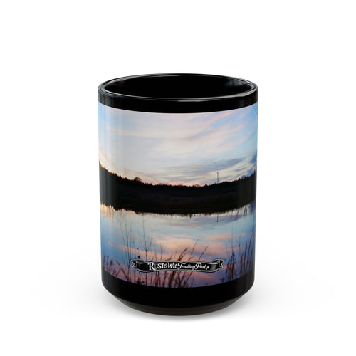 Oklahoma Sunset Lake Scene Mug | Black Ceramic Coffee Mug