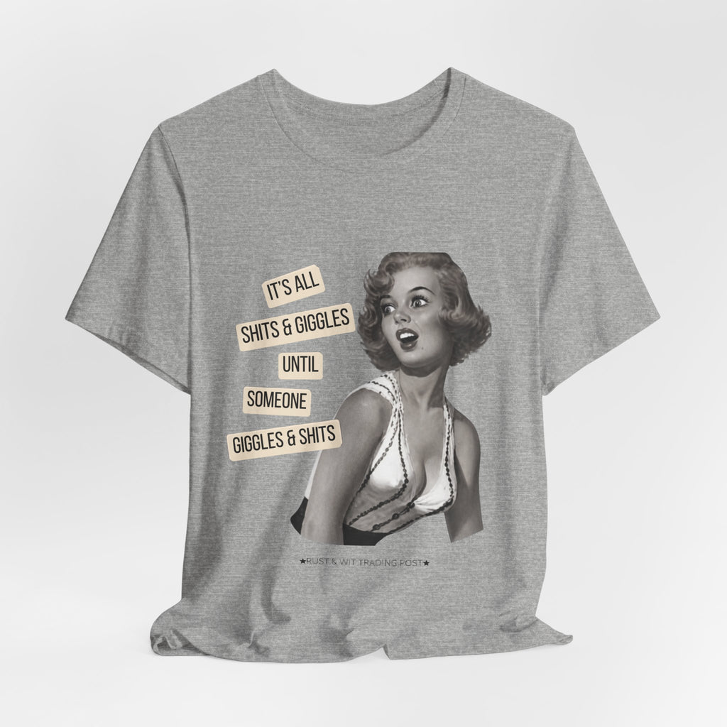 Graphic Tee — Retro Pin-Up 'It's All Shits & Giggles' Funny Vintage Shirt