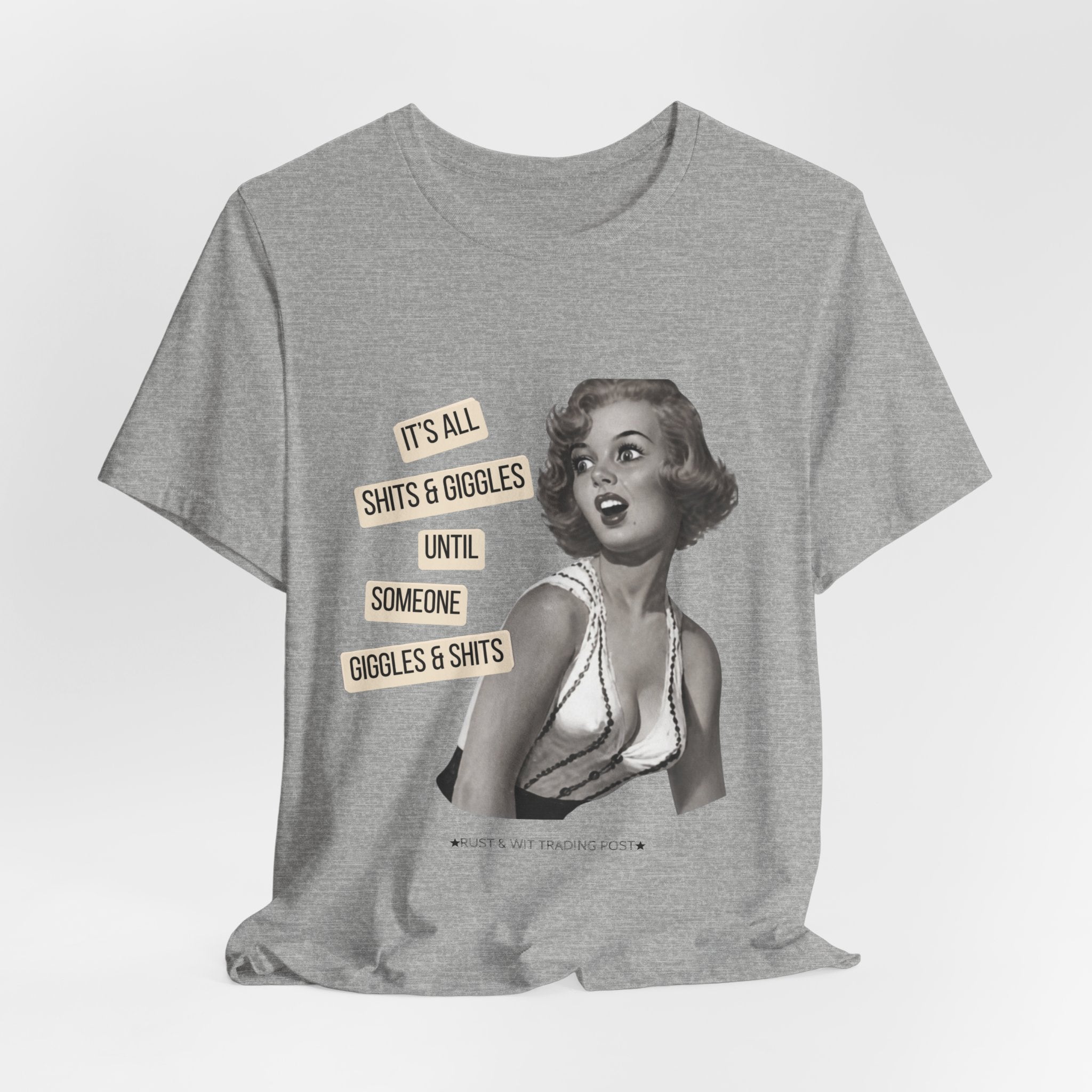 Graphic Tee — Retro Pin-Up 'It's All Shits & Giggles' Funny Vintage Shirt