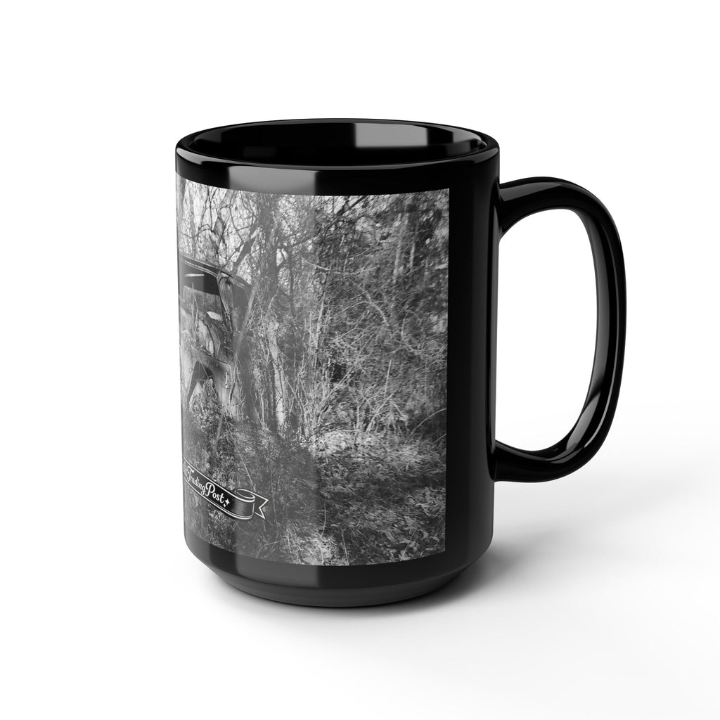 Abandoned Truck Scene Black Mug | Rustic Farmhouse Graveled Road Photo