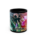 Pink Iris Floral Photo Mug | Black Ceramic Coffee Mug