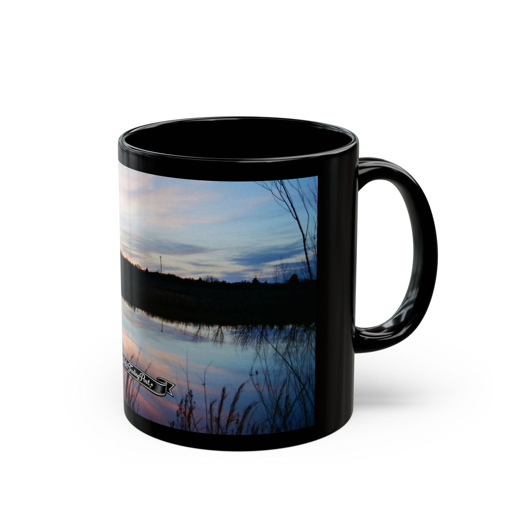 Oklahoma Sunset Lake Scene Mug | Black Ceramic Coffee Mug