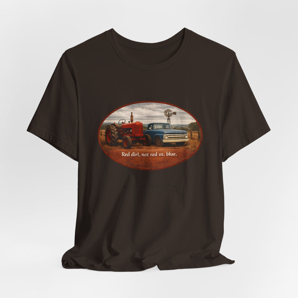 Vintage Farm Trucks Tee — "Red dirt, not red vs. blue."