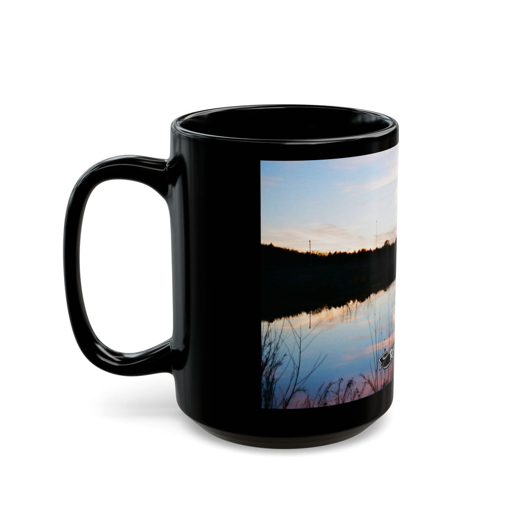 Oklahoma Sunset Lake Scene Mug | Black Ceramic Coffee Mug