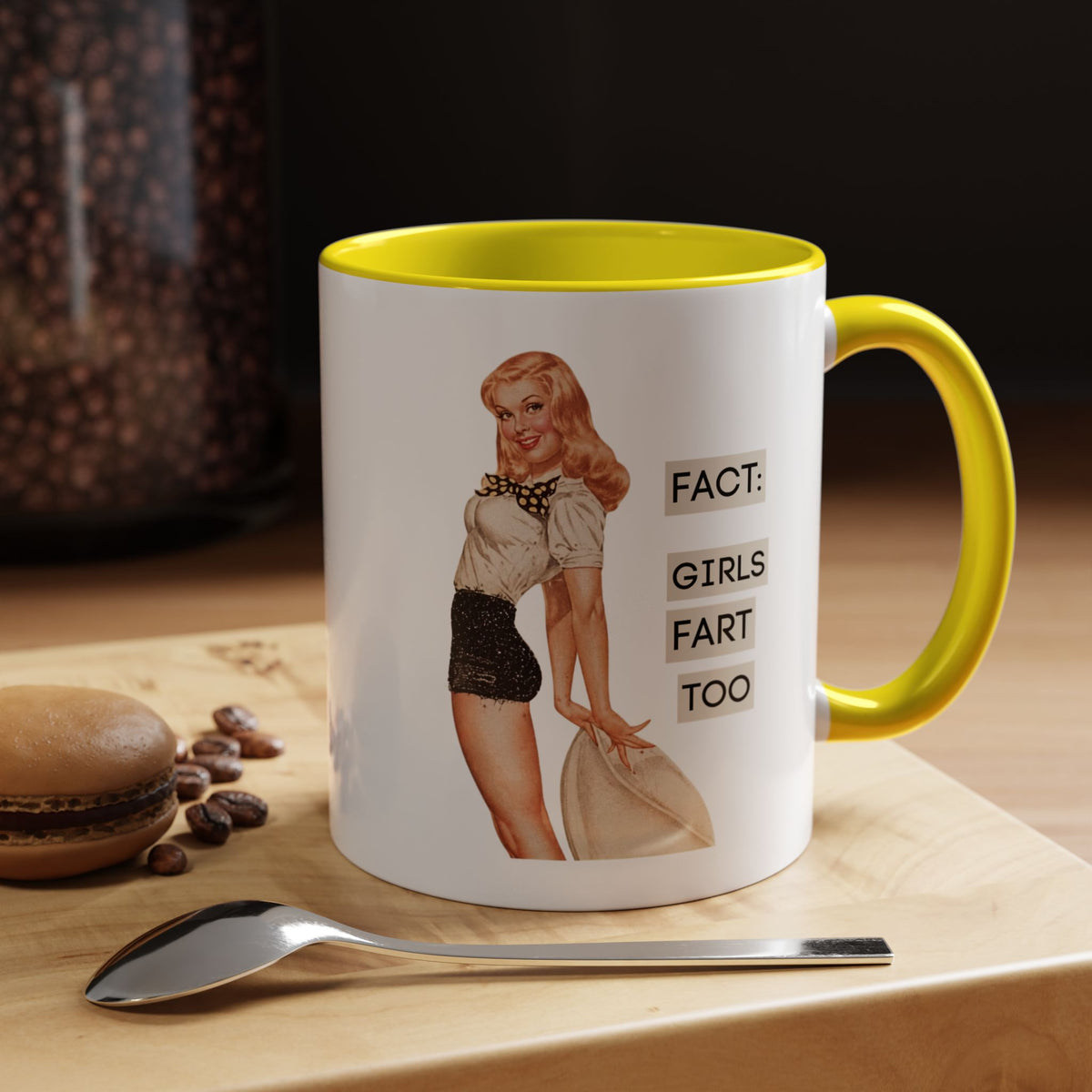 Fact: Girls Fart Too — Funny Retro Pinup Humor Accent Coffee Mug