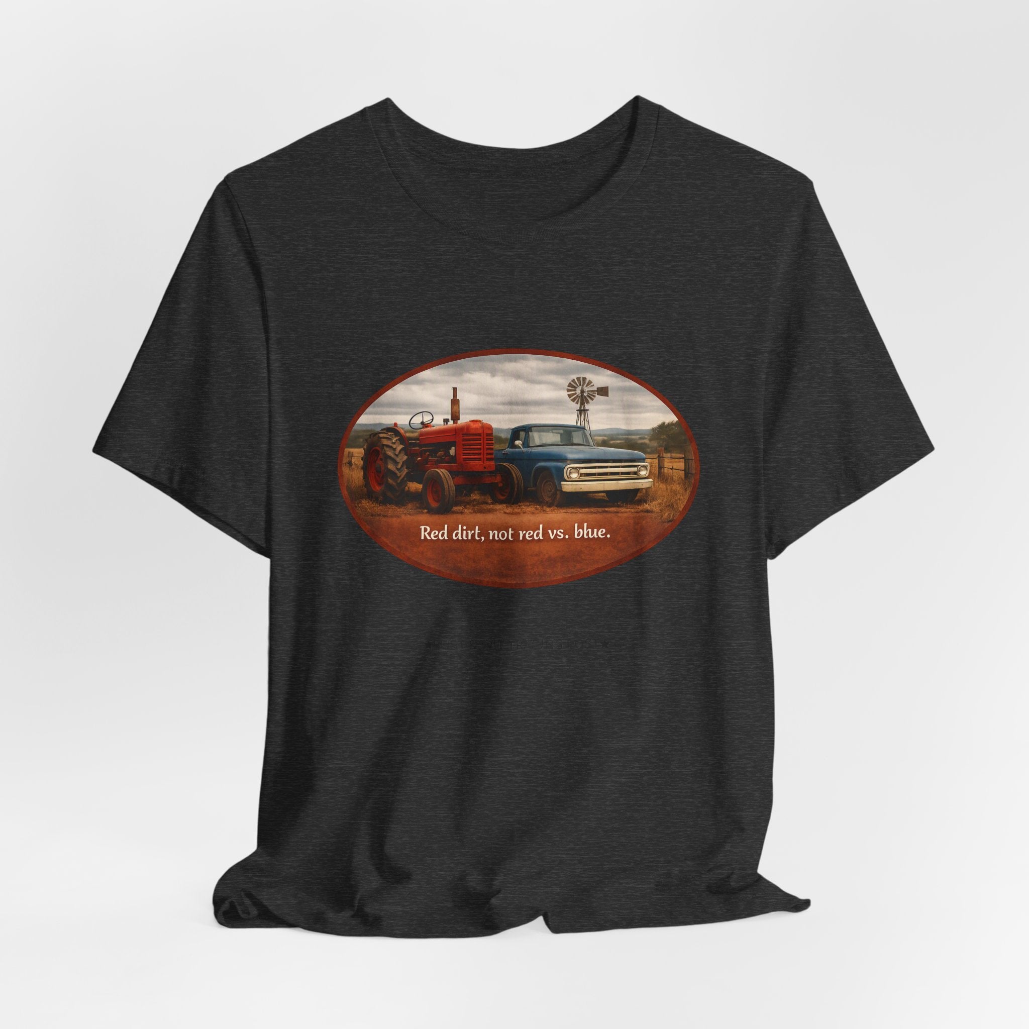 Vintage Farm Trucks Tee — "Red dirt, not red vs. blue."