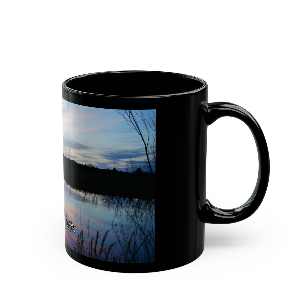 Oklahoma Sunset Lake Scene Mug | Black Ceramic Coffee Mug