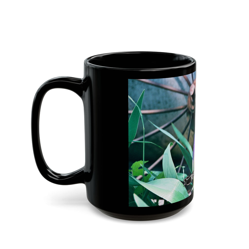 Pink Iris Floral Photo Mug | Black Ceramic Coffee Mug