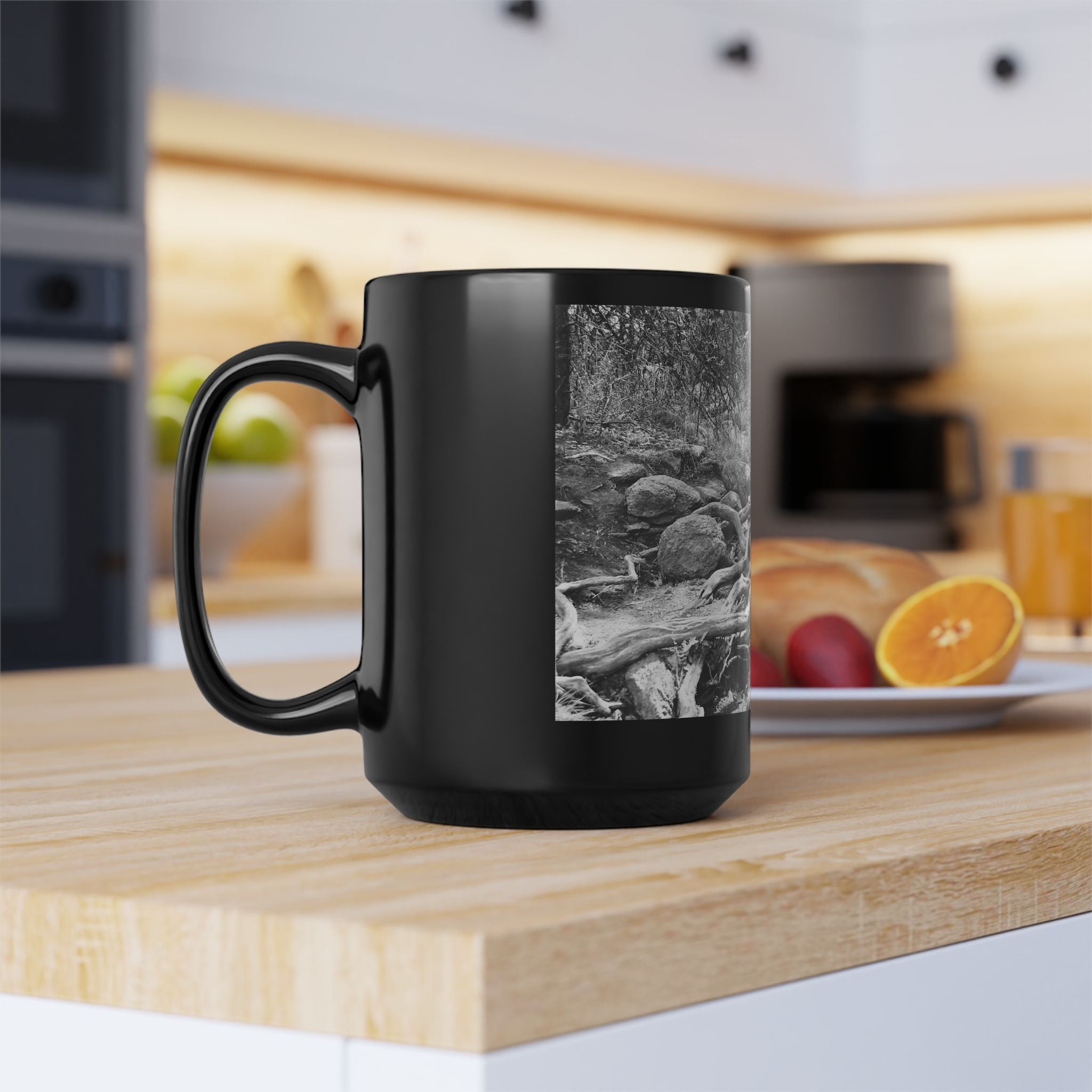 Forest Roots Path Mug | Black Ceramic Coffee Mug
