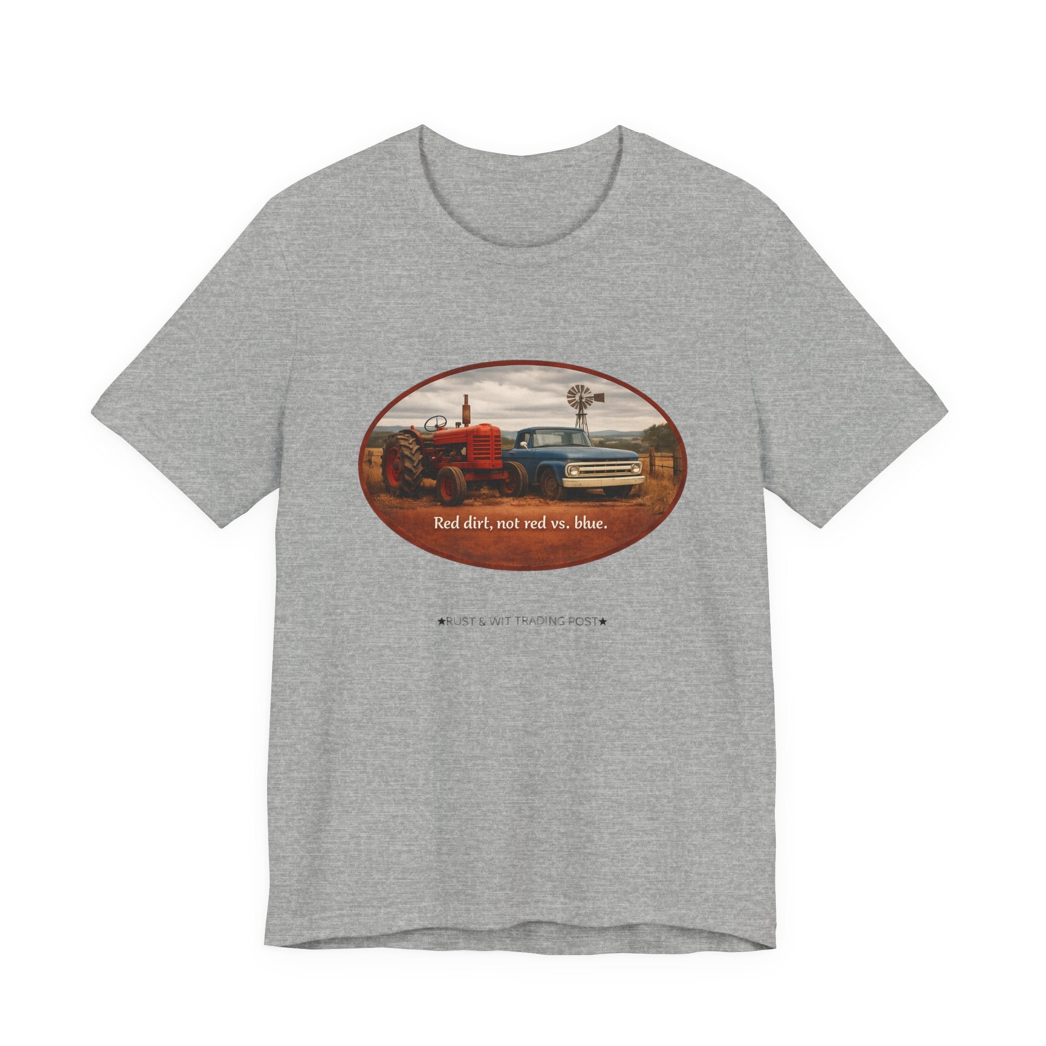Vintage Farm Trucks Tee — "Red dirt, not red vs. blue."
