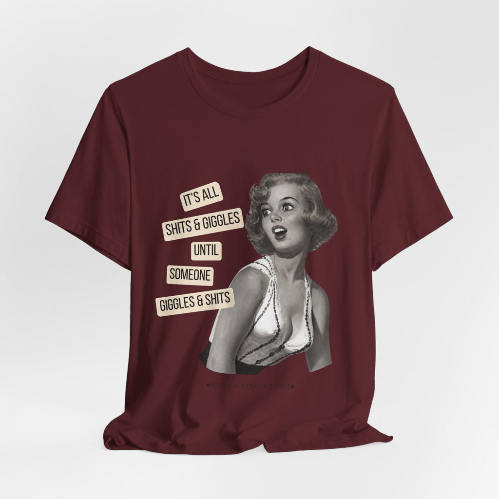 Graphic Tee — Retro Pin-Up 'It's All Shits & Giggles' Funny Vintage Shirt