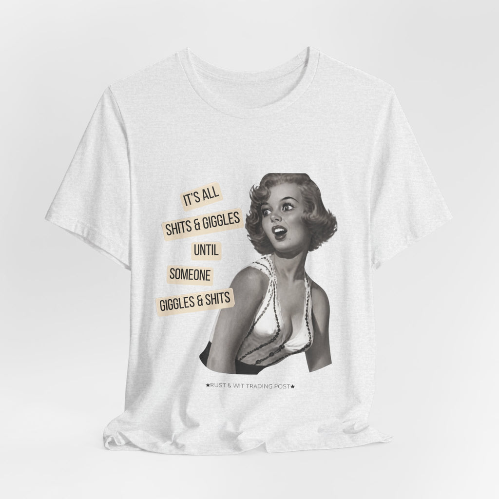 Graphic Tee — Retro Pin-Up 'It's All Shits & Giggles' Funny Vintage Shirt