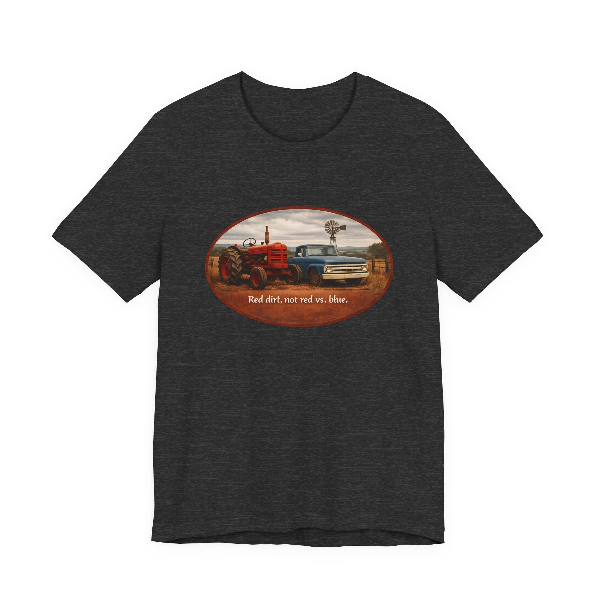 Vintage Farm Trucks Tee — "Red dirt, not red vs. blue."