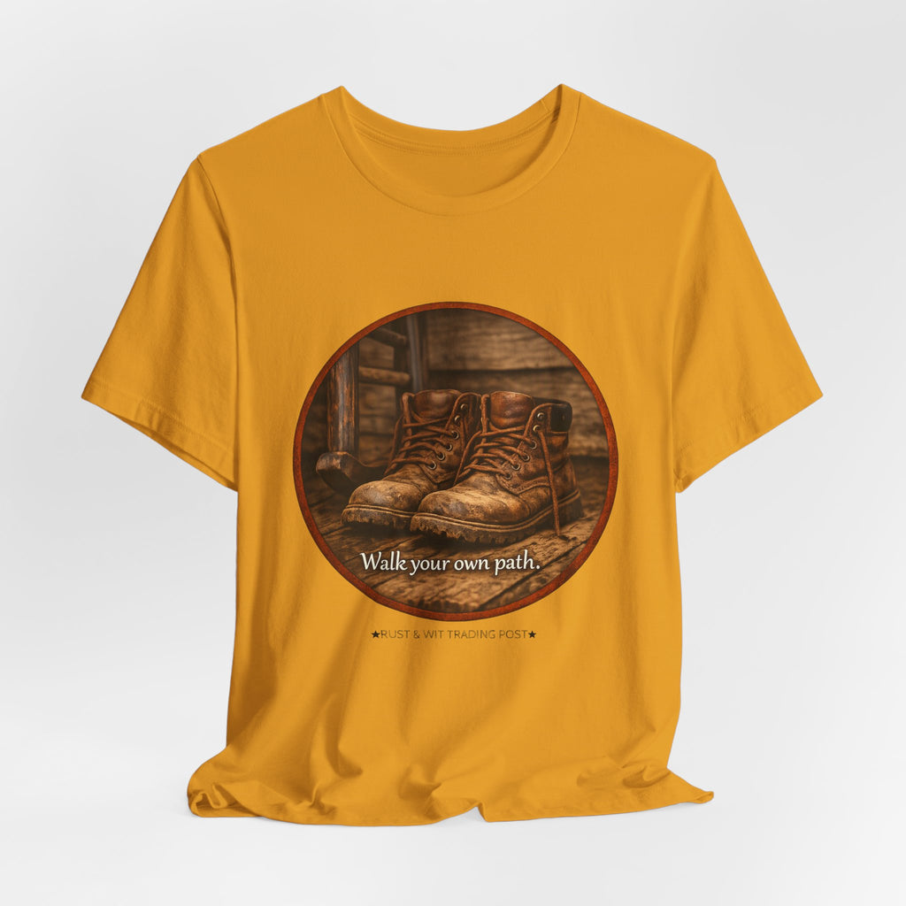 Vintage Boots Graphic Tee — "Walk Your Own Path" Inspirational T‑Shirt