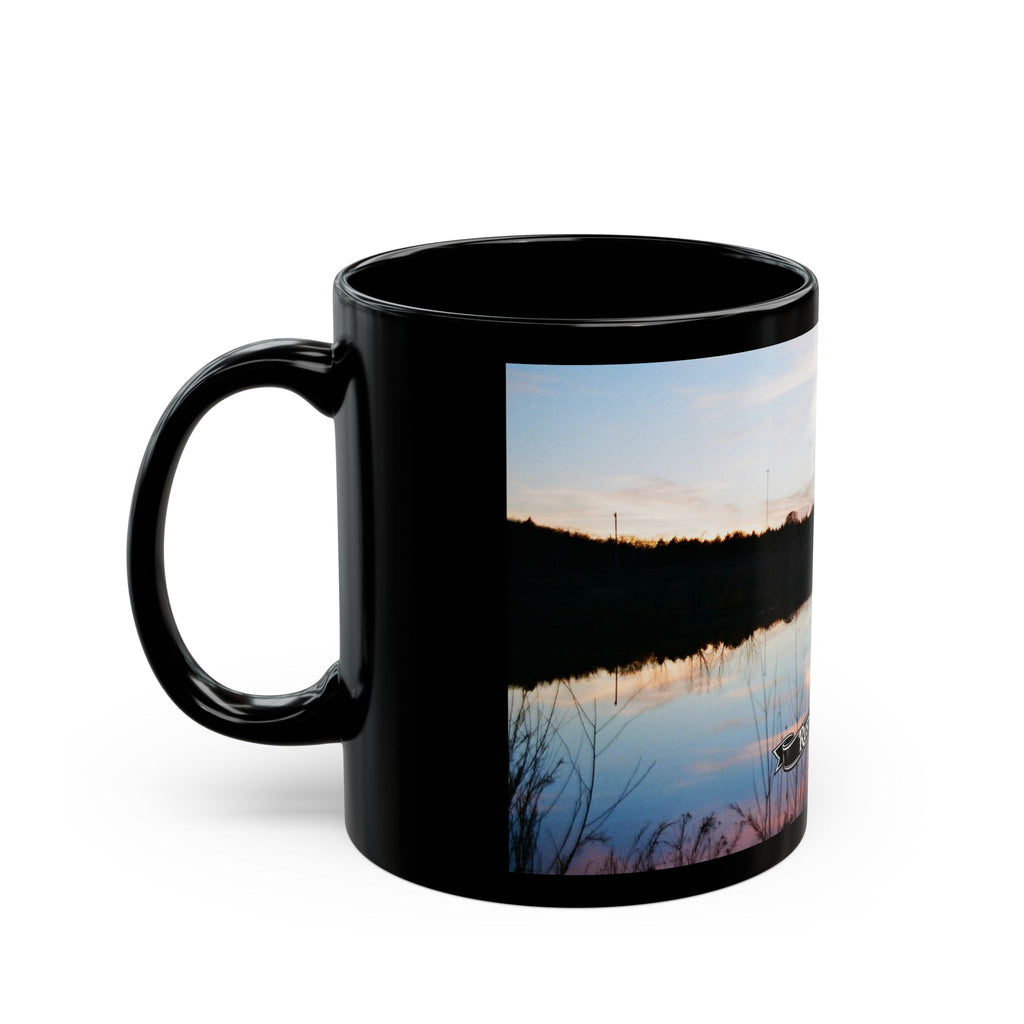 Oklahoma Sunset Lake Scene Mug | Black Ceramic Coffee Mug