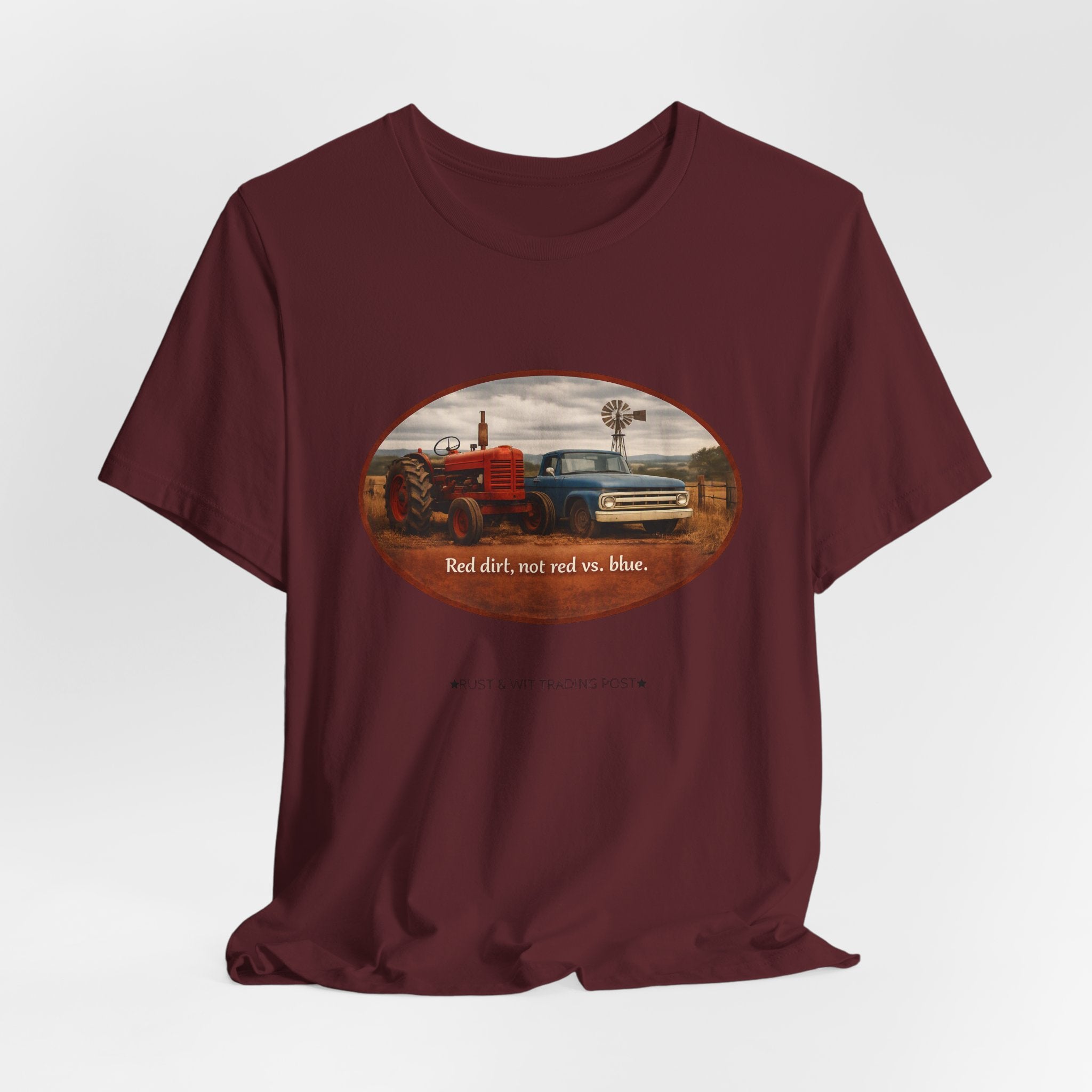 Vintage Farm Trucks Tee — "Red dirt, not red vs. blue."