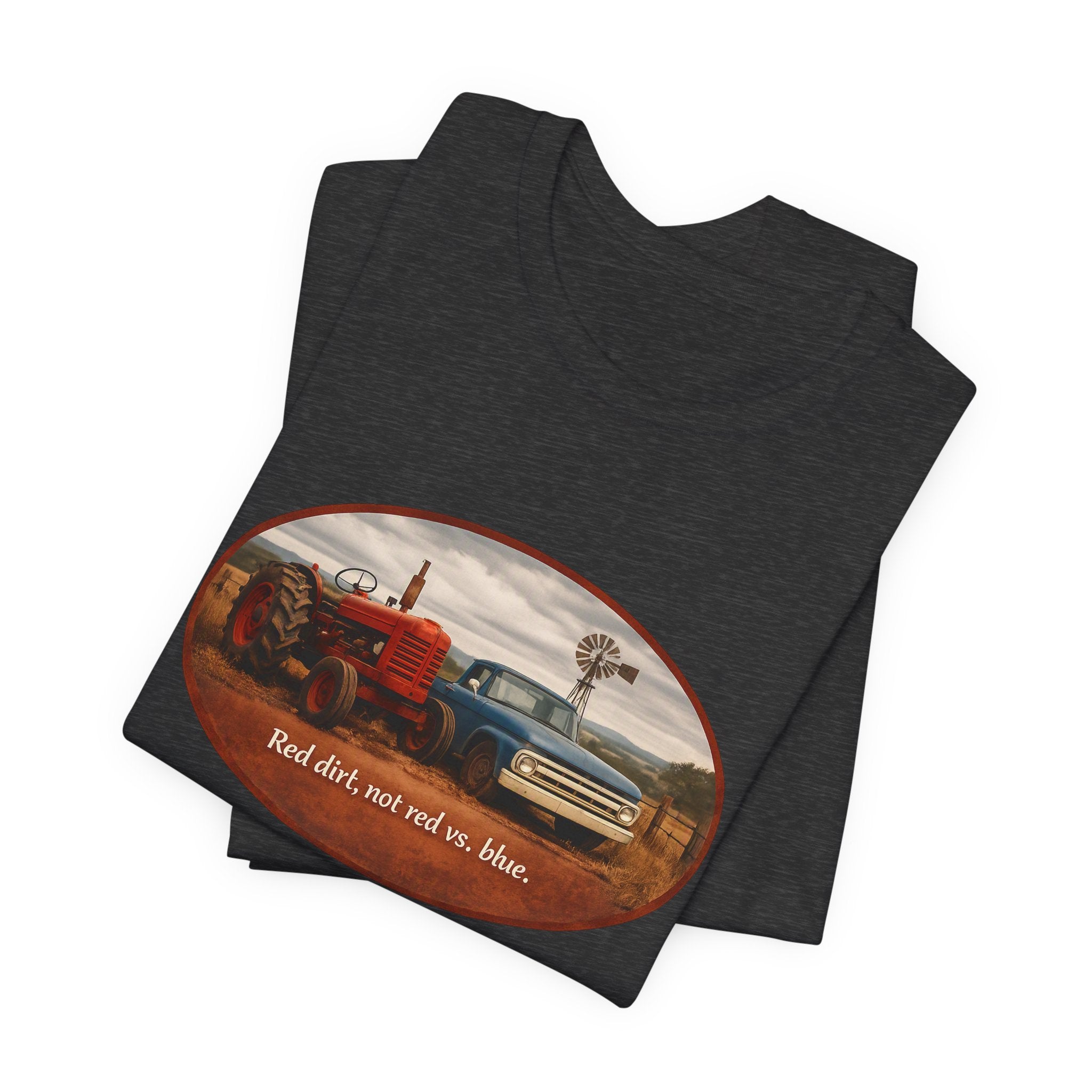 Vintage Farm Trucks Tee — "Red dirt, not red vs. blue."