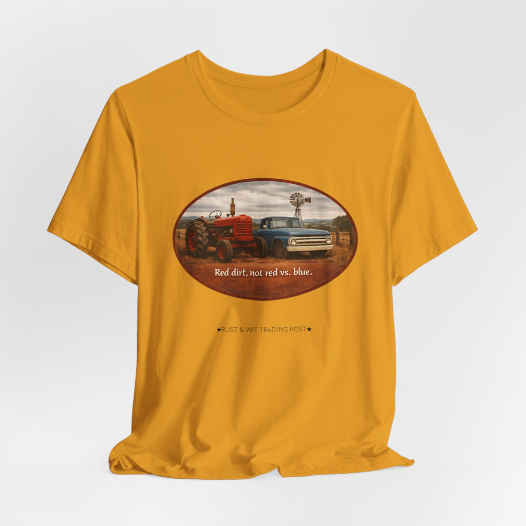 Vintage Farm Trucks Tee — "Red dirt, not red vs. blue."